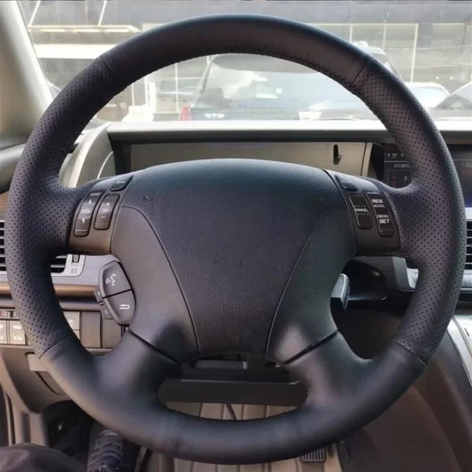 Tapa del Cubo del Volante Funda para Volante de Coche de Cuero de Microfibra Perforada Trenzada con Agujas e Hilos para Accord 7.ª generación 2003-2007 para Odyssey (Negro)