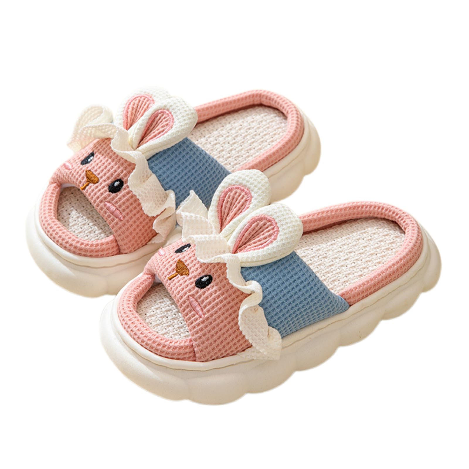 Zuwxeu Cute Rabbit Lace Slippers, Animal Linen Slippers for Summer, Couple's Home Shoes