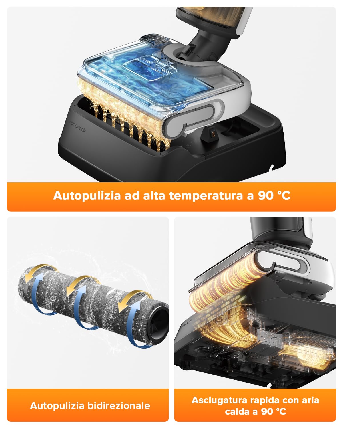 roborock F25 LT Aspirapolvere e Lavapavimenti Senza Fili, 20000 Pa, Autopulizia a 90°C, Design Piatto 180°, Zero Grovigli,Pulizia Bordi su Due Lati, Doppio serbatoio, Ideale per Pavimenti Duri