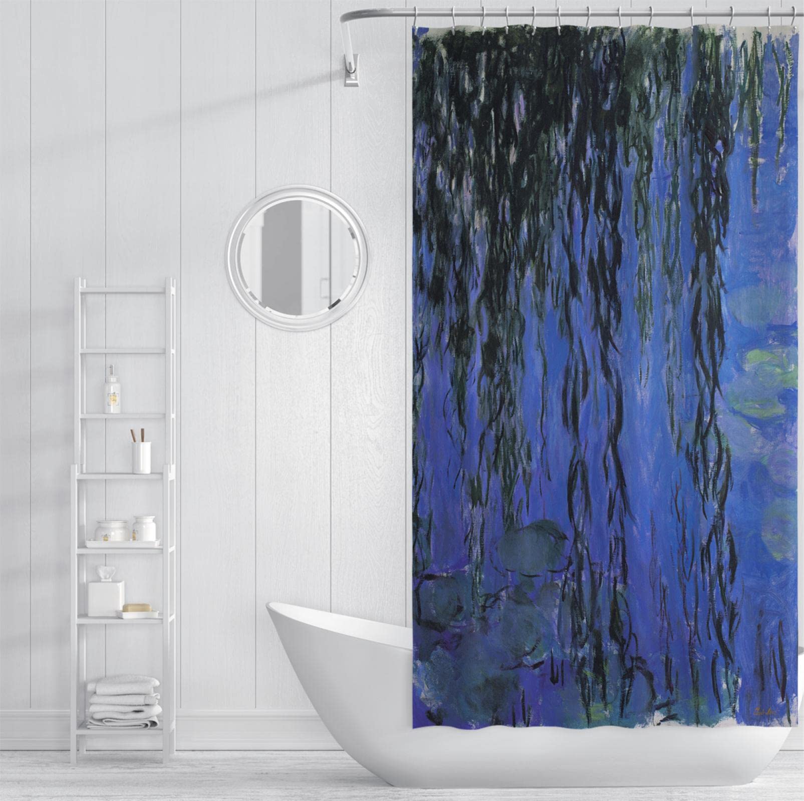 Rideau de douche abstrait violet avec impression d'œuvres d'art de Monet en tissu imperméable Décoration de salle de bain avec 12 crochets extra larges 90 x 180 cm