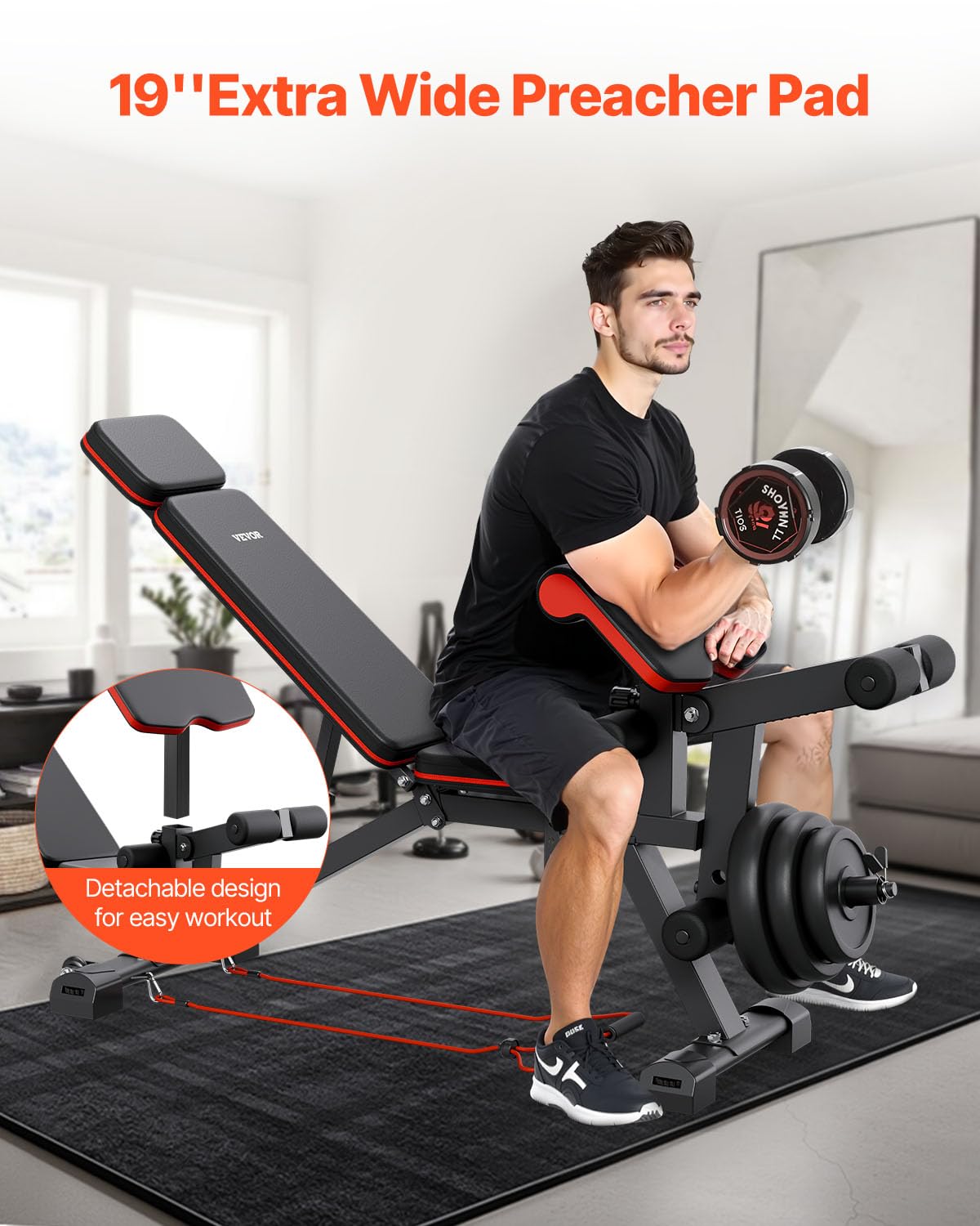 Weight Bench, 800lbs/660lbs Adjustable Weight Bench Press for Full Body Workout, Exercise Sit-up Bench for Home Gym Strength Training, Multiple Functions, Fast Adjustment