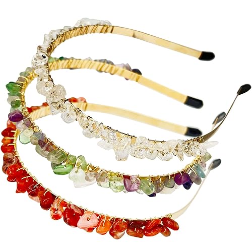 Miniatura 8 de FZBHRO Diadema de cuarzo de cristal crudo, accesorios para el cabello, tiara con joyas para mujeres y niñas, 3 piezas