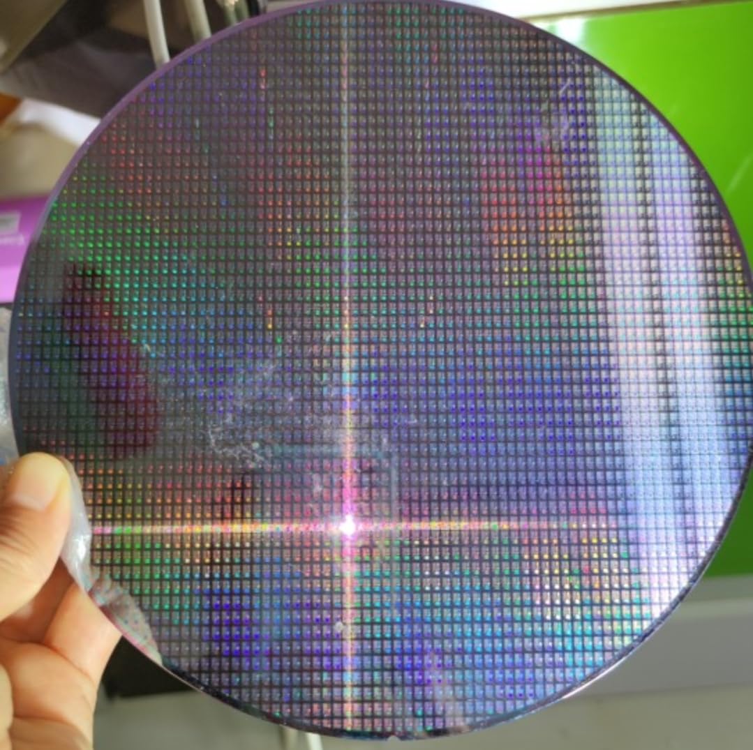 6–12 Inch Silicon Wafer IC Lithography Pattern Sample, CPU Chip Demonstration Wafer for Tech Display, Semiconductor Teaching and Decorative Use (6"Wafer No.6)