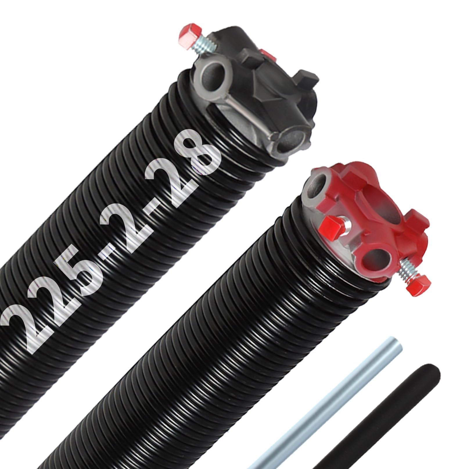 1 pair garage door torsion springs 2", minimum 16000 cycles, with 2 non-slip winding bars (0.225x2"x28")