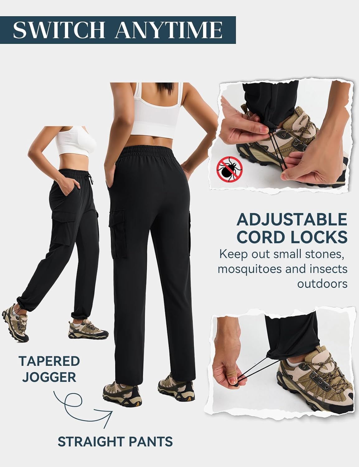 Emlovm Women's Hiking Pants Lightweight Cargo Quick Dry Water Resistant UPF50+ Travel Outdoor Work Pants Safari Pockets - Image 2