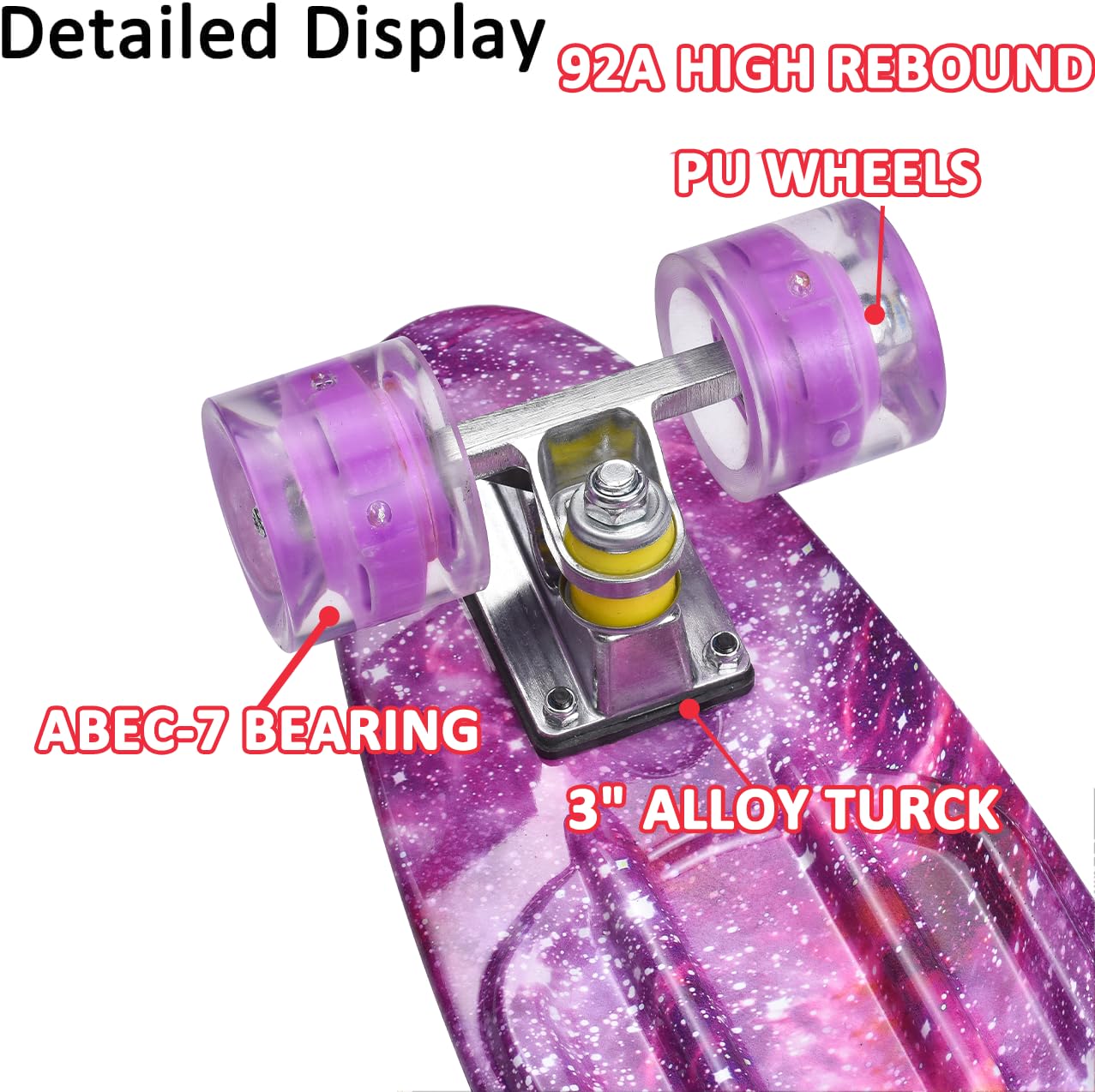 ERNAN Skateboard Complete 22 Inch Mini Cruiser, Rodamientos ABEC-7 y Ruedas 78A PU - para Niños, Adultos, Principiantes con Ruedas Light Up Complete Skateboard (Deep Purple)