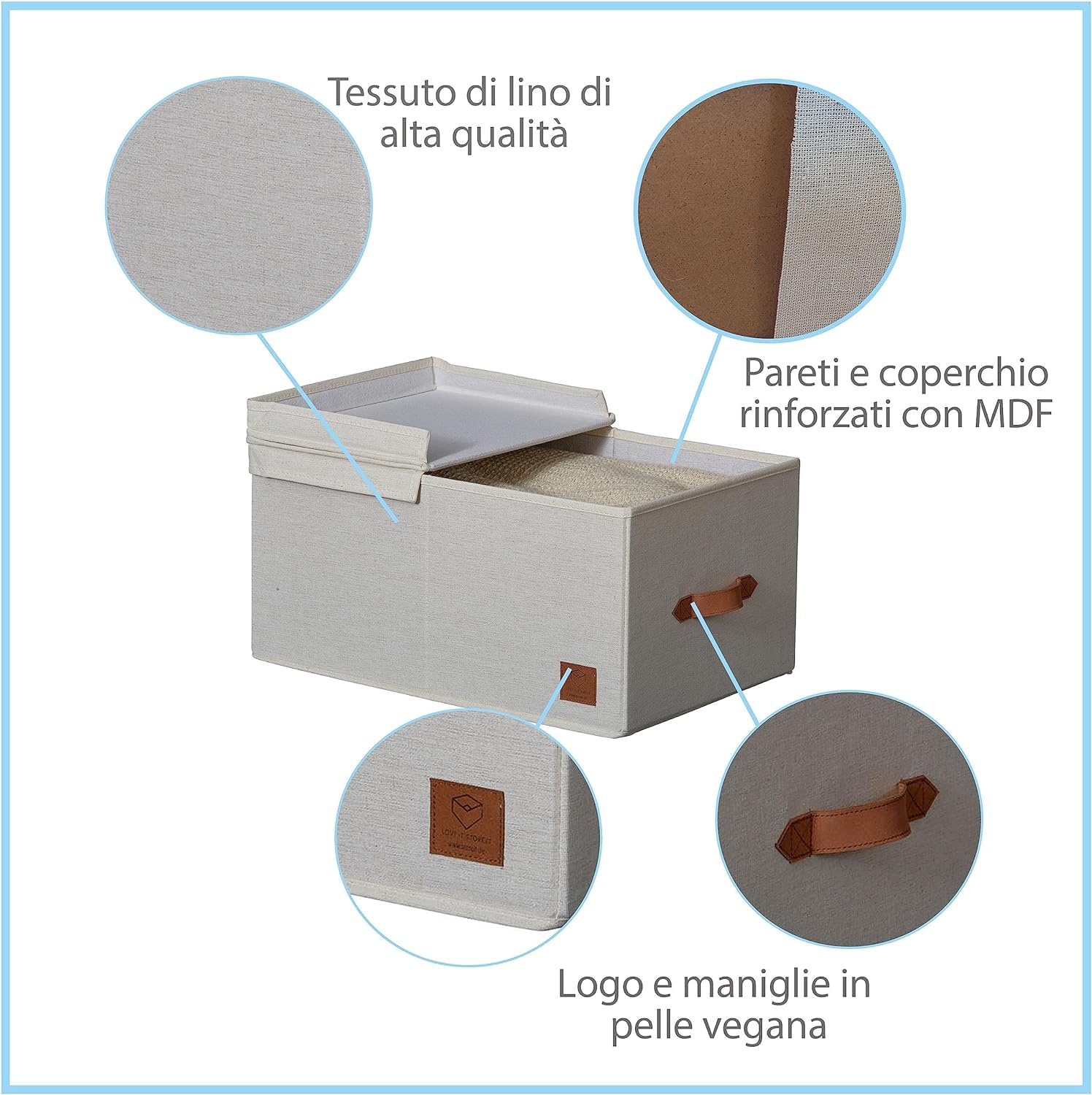 LOVE IT STORE IT Premium Storage Box with Lid, Made of Linen Cotton Fabric, Reinforced with Wood, Large and Stable, Beige - Image 4