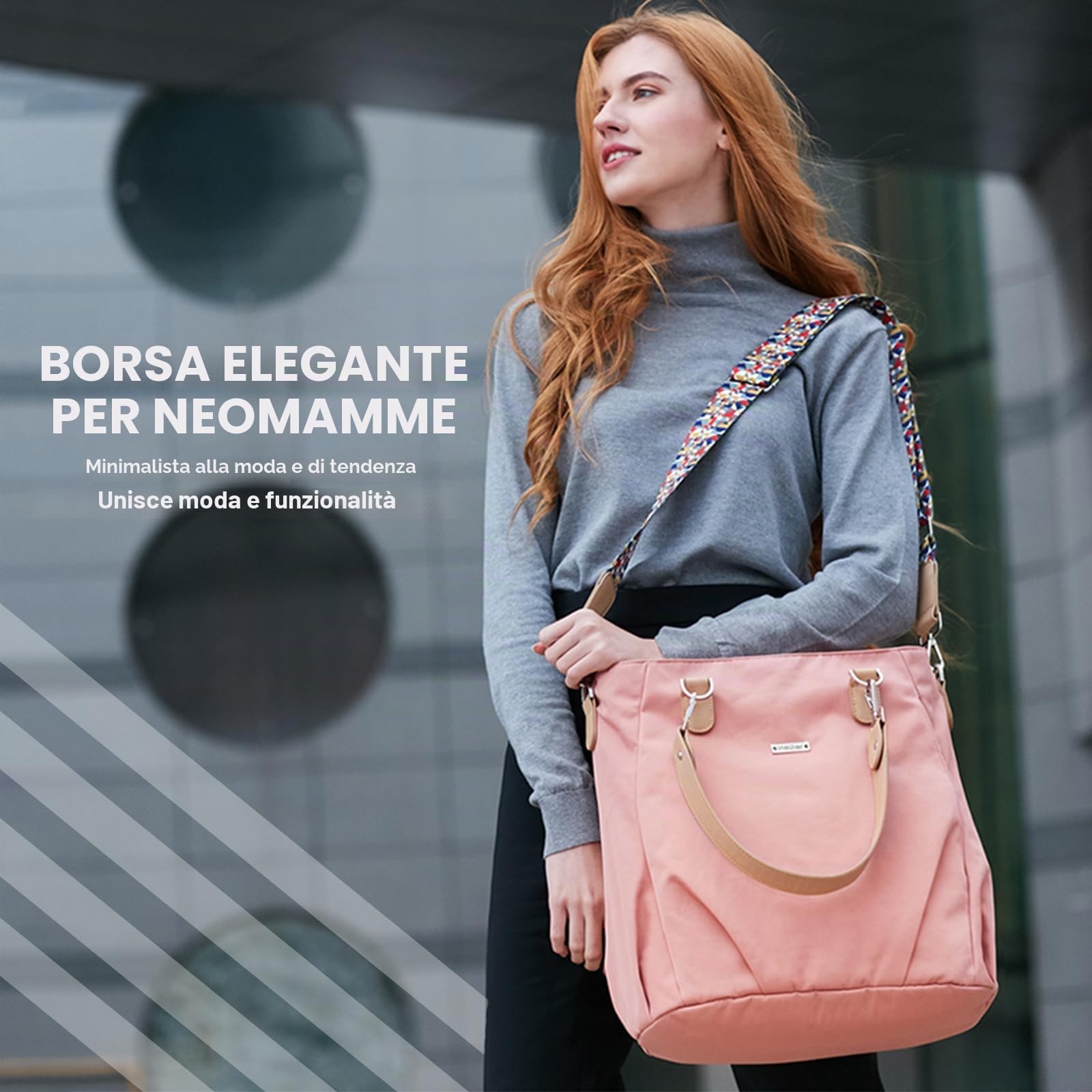 SONARIN Elegante Impermeabile Borsa Fasciatoio per Neonato,Grande Capacità Borsa per il Cambio Borsa a Tracolla Borsa per Pannolini da Viaggio con Ganci per Passeggino & Fasciatoio