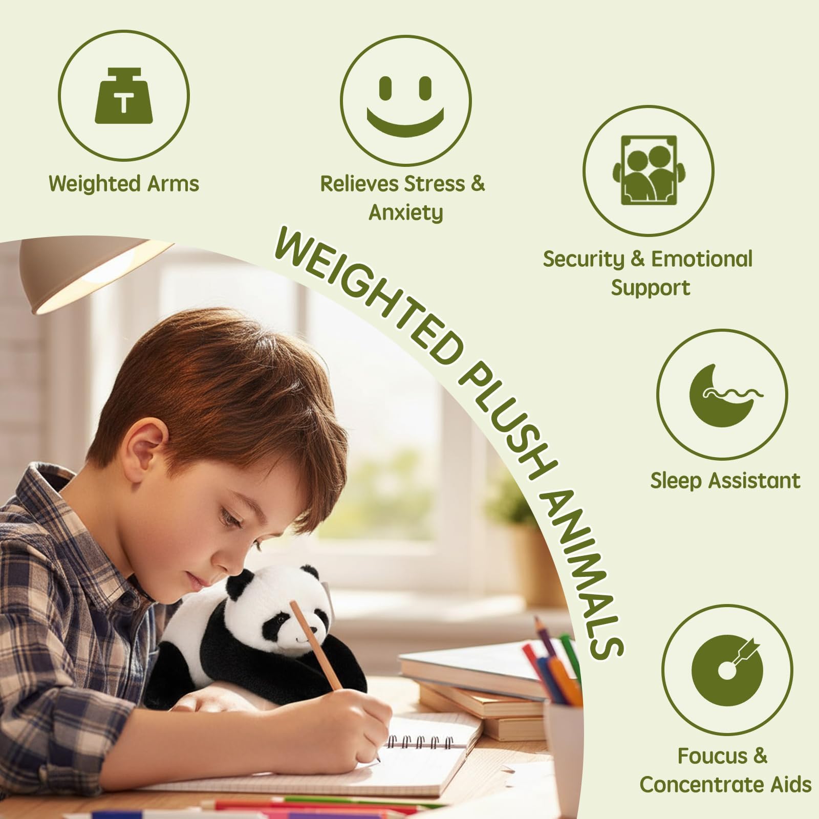 Weighted Plush Animals for Kids & Adults - Panda Teddy Bear Dinosaur Stuffed Toys, Hugging Pillow for Anxiety Relief & Sleep Support (Panda, 65cm) - 3
