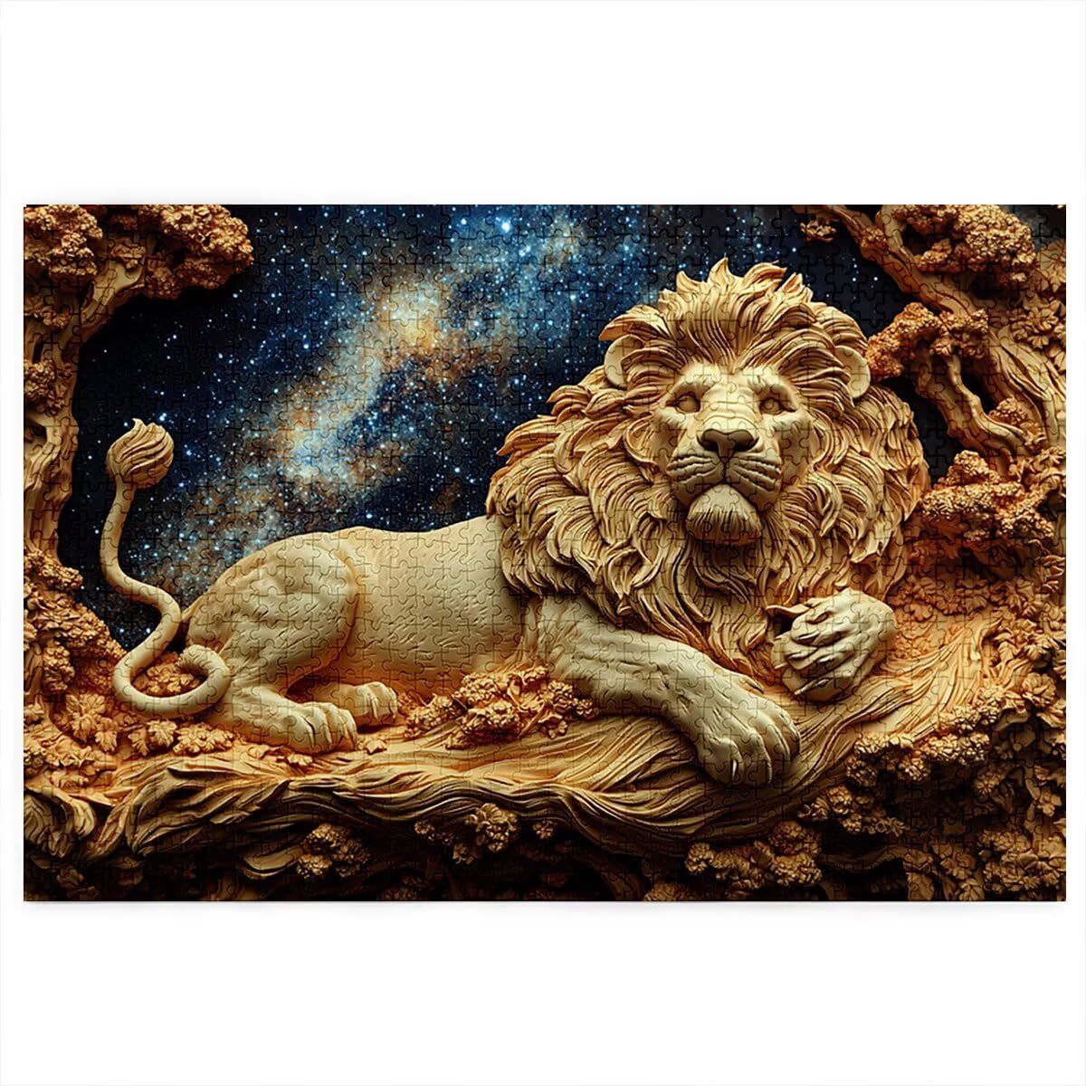 Puzzle 5000 elementów, lew, Starry Night Puzzle 5000 elementów dla dorosłych, drewniane puzzle dla dorosłych, wymagająca łamigłówka, gra logiczna dla całej rodziny, drewniane puzzle do dekoracji
