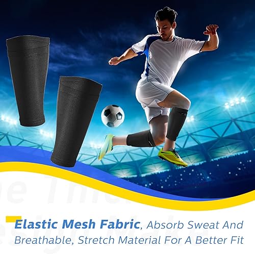 Miniatura 6 de Espinilleras de fútbol, 4 pares de espinilleras flexibles de fútbol para piernas, soporte de rendimiento de poliéster con bolsillo para deportes de