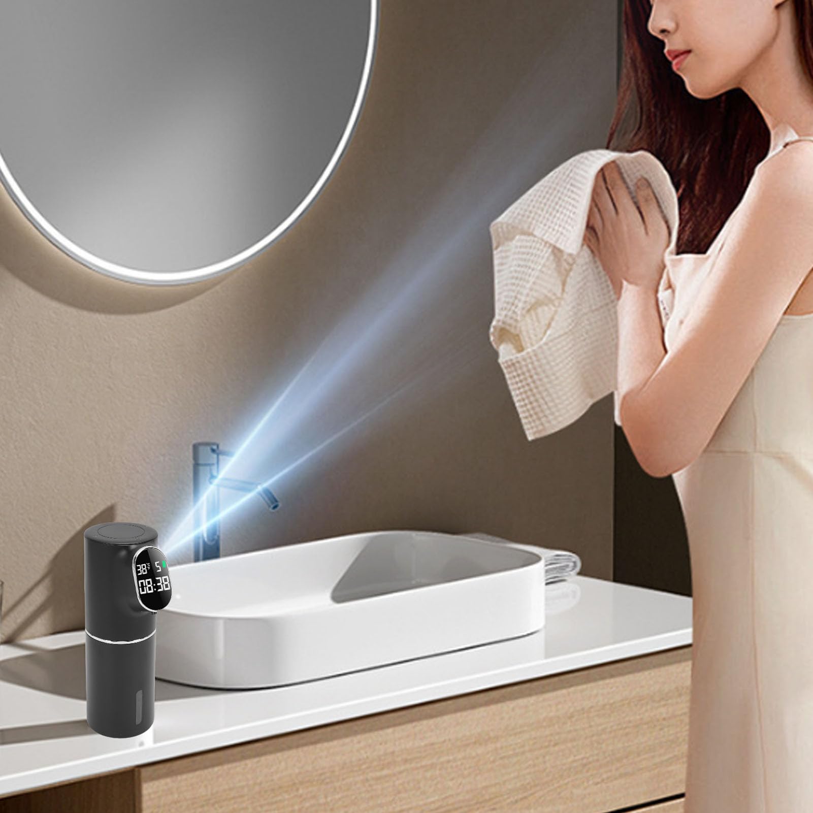 Dispensador Automático de en Espuma, Dispensador de Manos Libres con Sensor sin Contacto con Capacidad de 320 Ml y Batería Recargable USB de 3000 MAh, para Cocina, (Black)