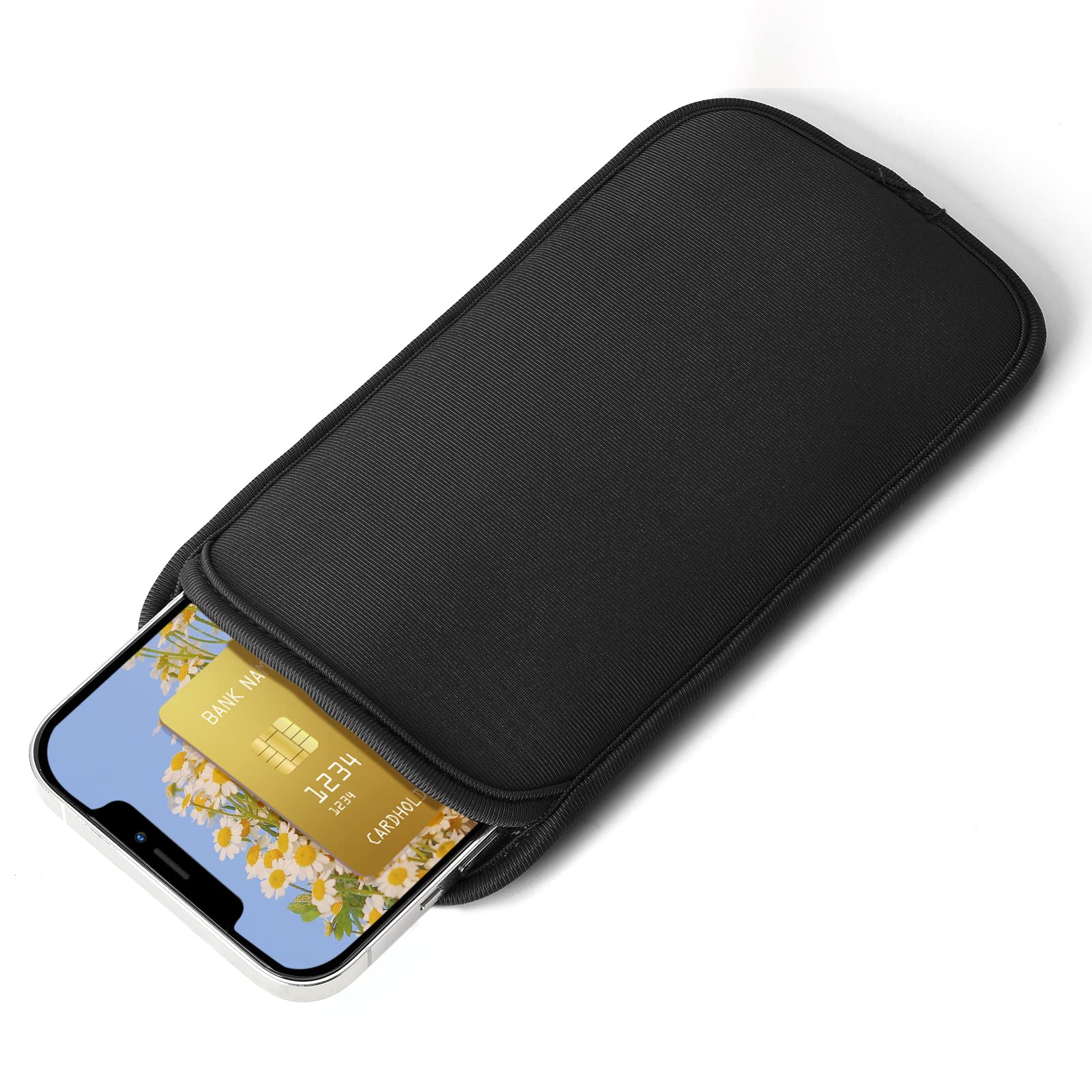 For Galaxy S24/S23 Ultra,S22 Plus,Note 20,S21 FE,A74/A55/A14 Phone Bag,Universal Neoprene Shockproof Phone Pouch Sleeve Wallet Carry Case 4.7-6.9 inch for iPhone 15 14 13 Pro Max,Huawei/HTC/LG (Black)