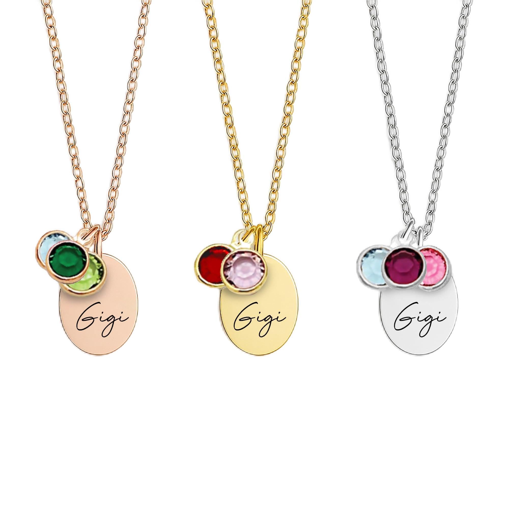 Ida Memory Gigi Necklace with Birthstones – Personalized Grandma Necklace from Grandkids – Custom Family Name Jewelry with Birth Month Charms –