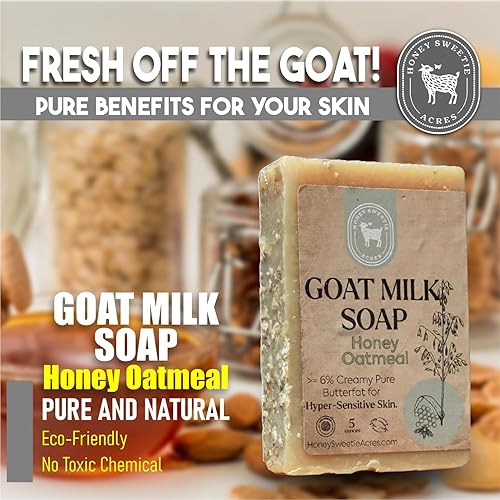 Honey Sweetie Acres Jabón de leche de cabra de avena y miel, jabón corporal totalmente natural, jabón de leche de cabra de 5 onzas, barra de jabón