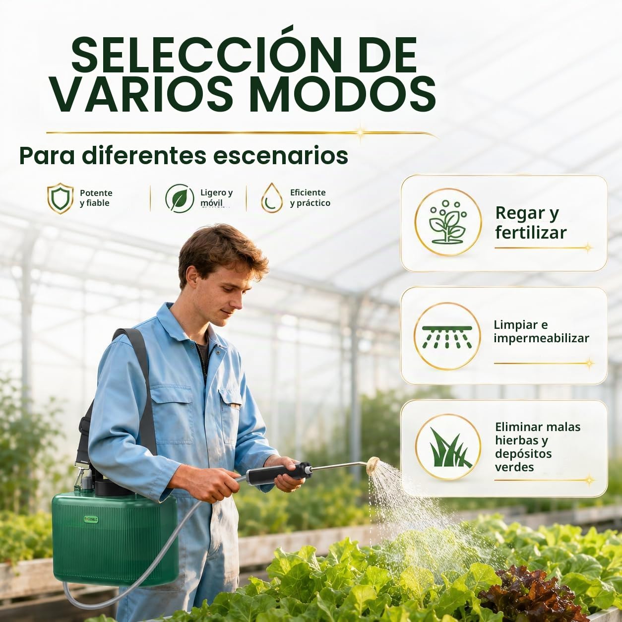 Pulverizador eléctrico 5L con batería 2200mAh, Lanza telescópica de Cobre 33–54cm 2 en 1, Lanza de Acero Inoxidable y Manguera 1m+3m, pulverizador batería para jardín y Plantas (5L)