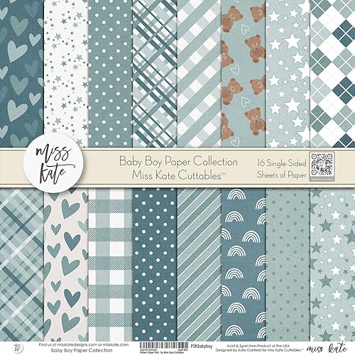 Miniatura 4 de Miss Kate Cuttables Paquete de papel de patrón – Bebé niño – Fiesta de revelación de género recién nacido álbum de recortes de papel especial