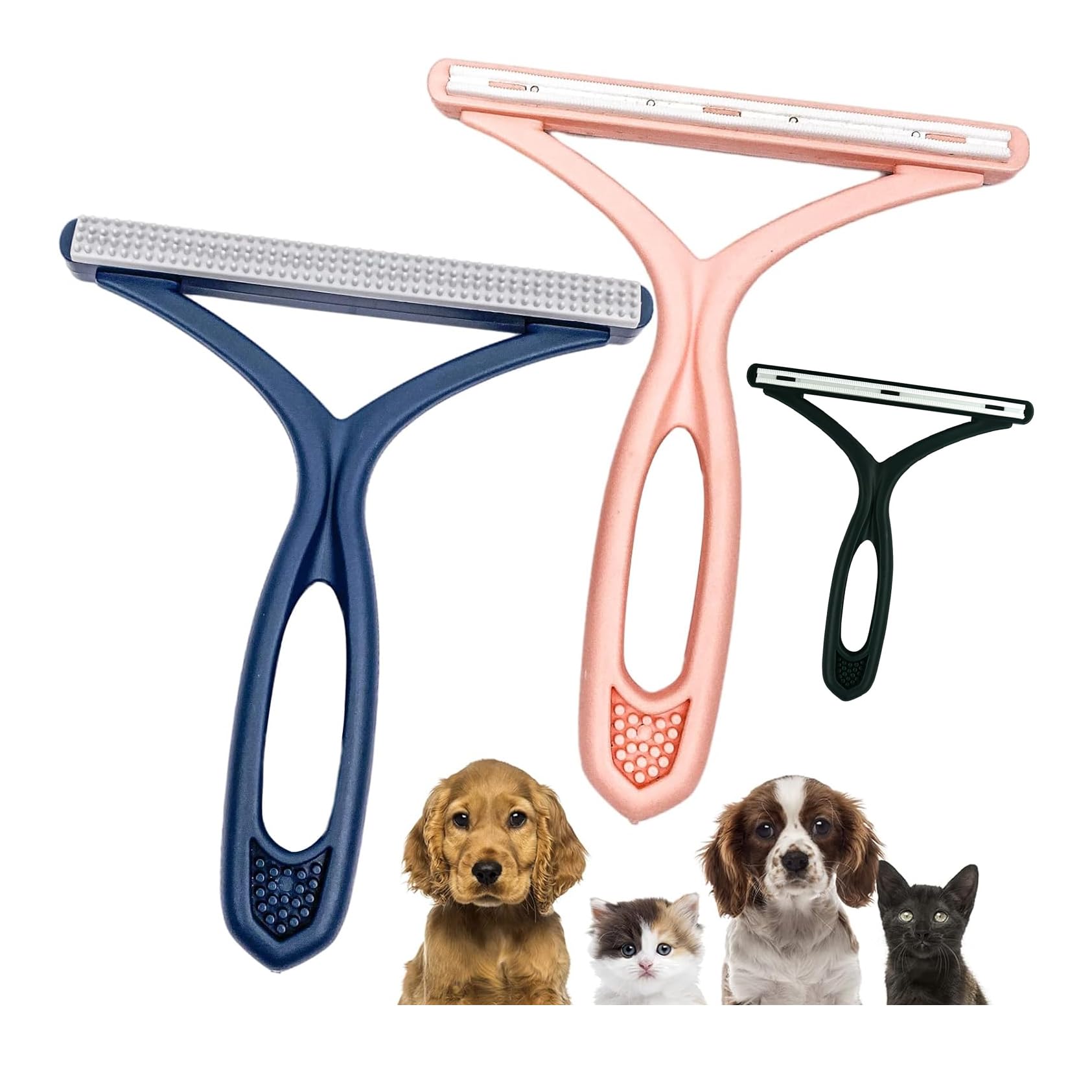 Portable Lint and Pet Hair Remover, Cleaner, Scraper for Laundry, Car, Carpet, Clothes, Dog and Cat Hair Brush Tool - Green/Pink/Navy Blue (113)