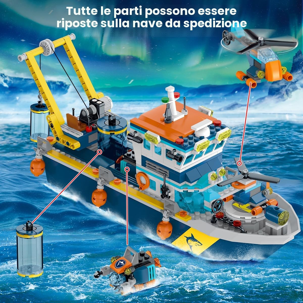 HOGOKIDS City Arctic Explorer Set di costruzioni navali con luce LED - Divertente kit di blocchi da costruzione galleggianti regalo per l'esplorazione dell'oceano per bambini bambine dai 6 anni in su