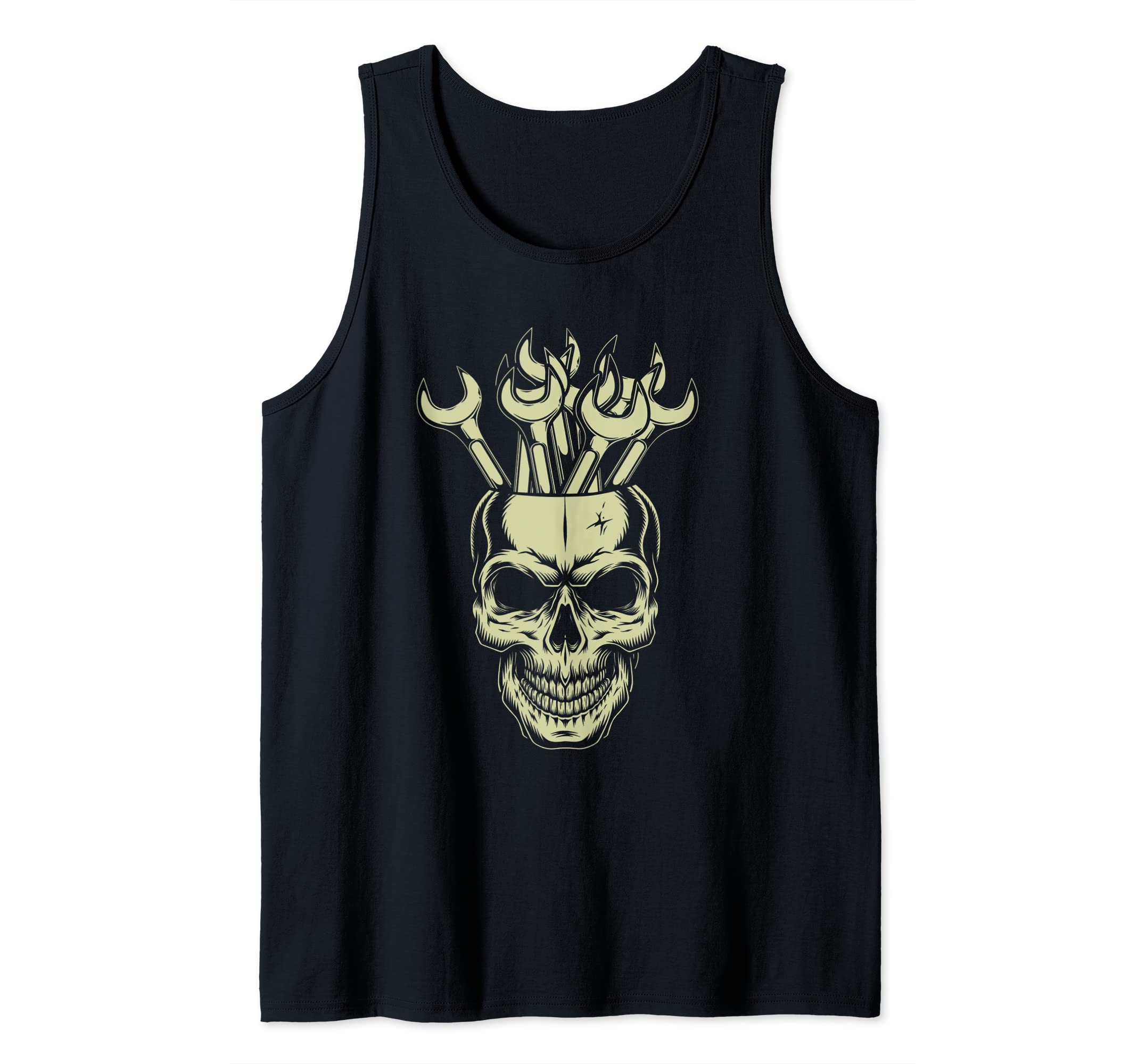 Skull Wrench Mechanic Tools Garage Car Mechanic Auto Tank Top, Black