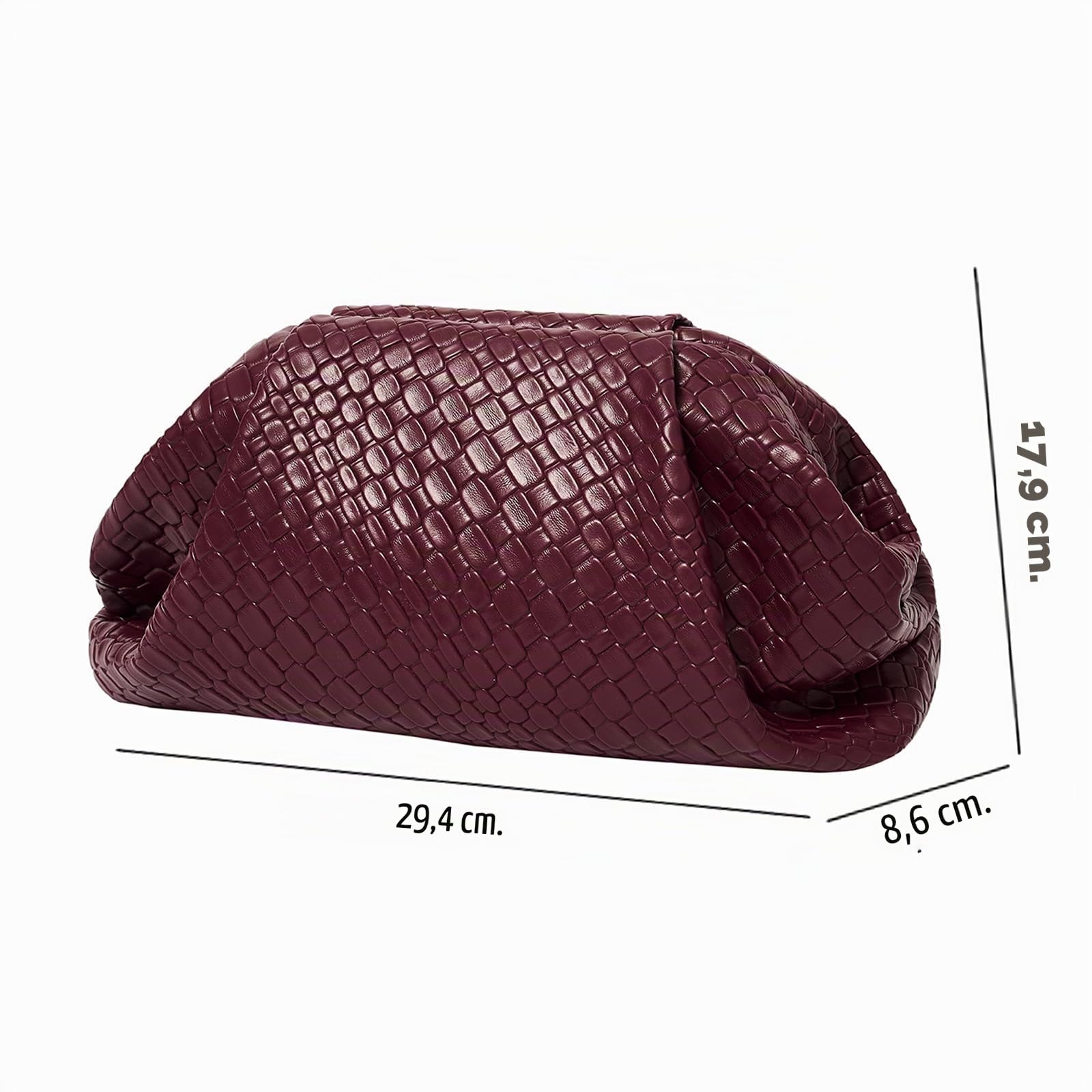 PHILOMENA Bolso de noche tejido de piel vegana para mujer, bolso de mano fruncido, para fiesta, boda, elegante bolso de mano