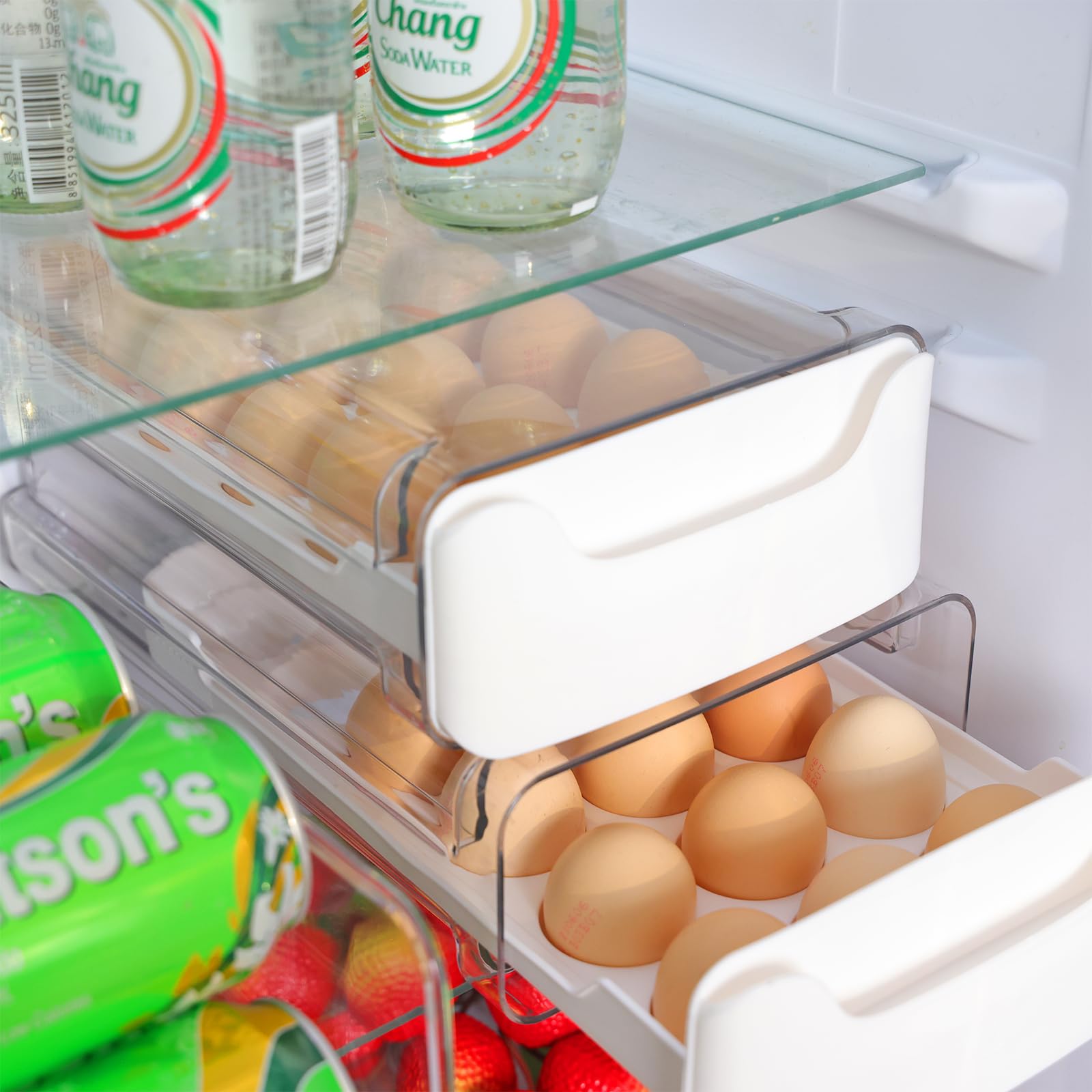 Moretoes Egg Holder for Refrigerator, Fresh Egg Storage Container Organizer Bin 1 Layer 3x6 Clear Stackable Plastic Egg Tray with Handles for Fridge Kitchen Home