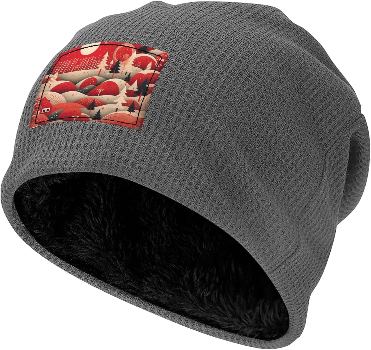 Soft Warm Christmas Tree House Print Waffle Knit Pullover Hat for Men Women Winter Hats