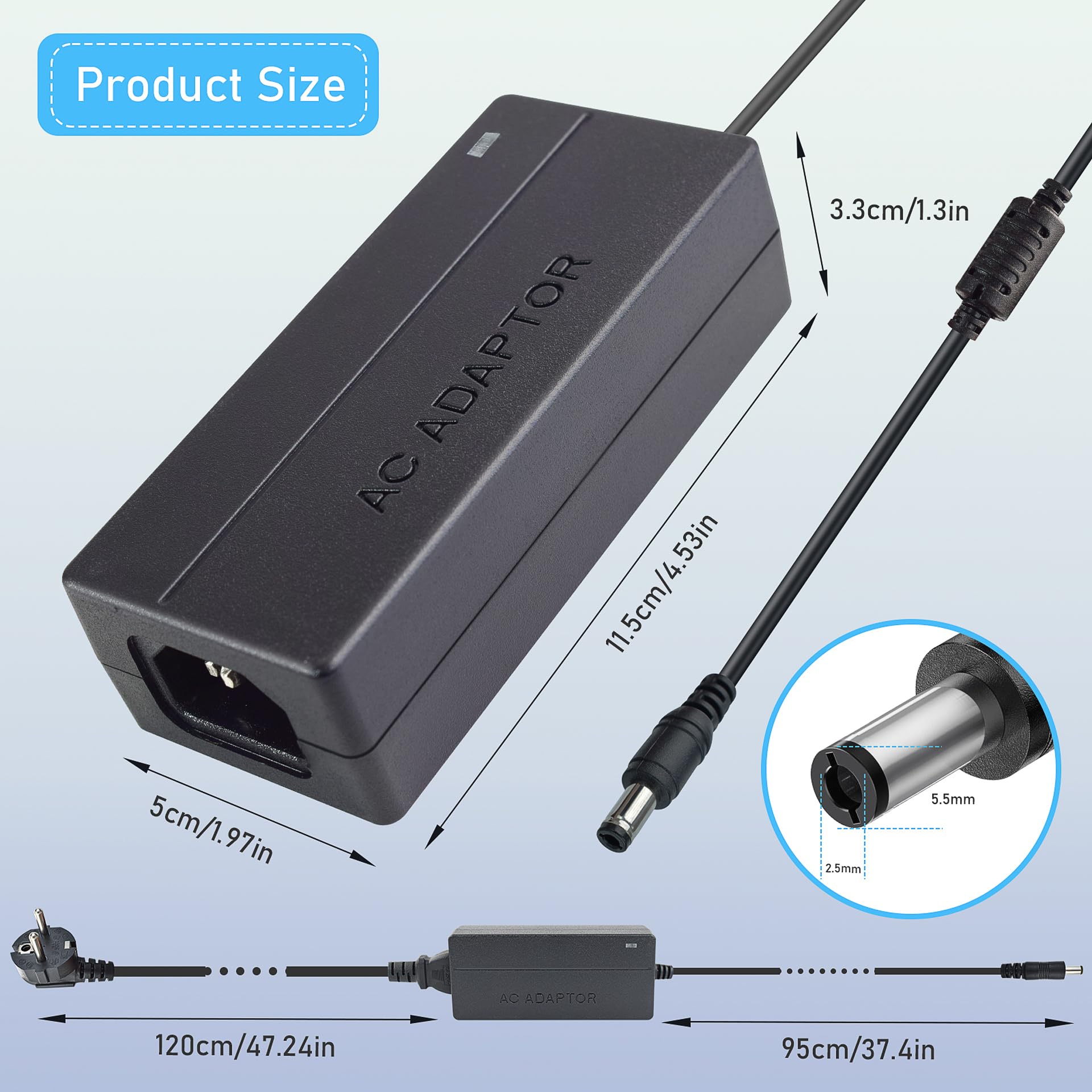 Adapter 5V 5A, zasilacz DC 5 V 25 W o wysokiej intensywności, uniwersalny adapter do taśm LED, monitora LCD, drukarki 3D i innych urządzeń, koncentrator ładowania wielu urządzeń