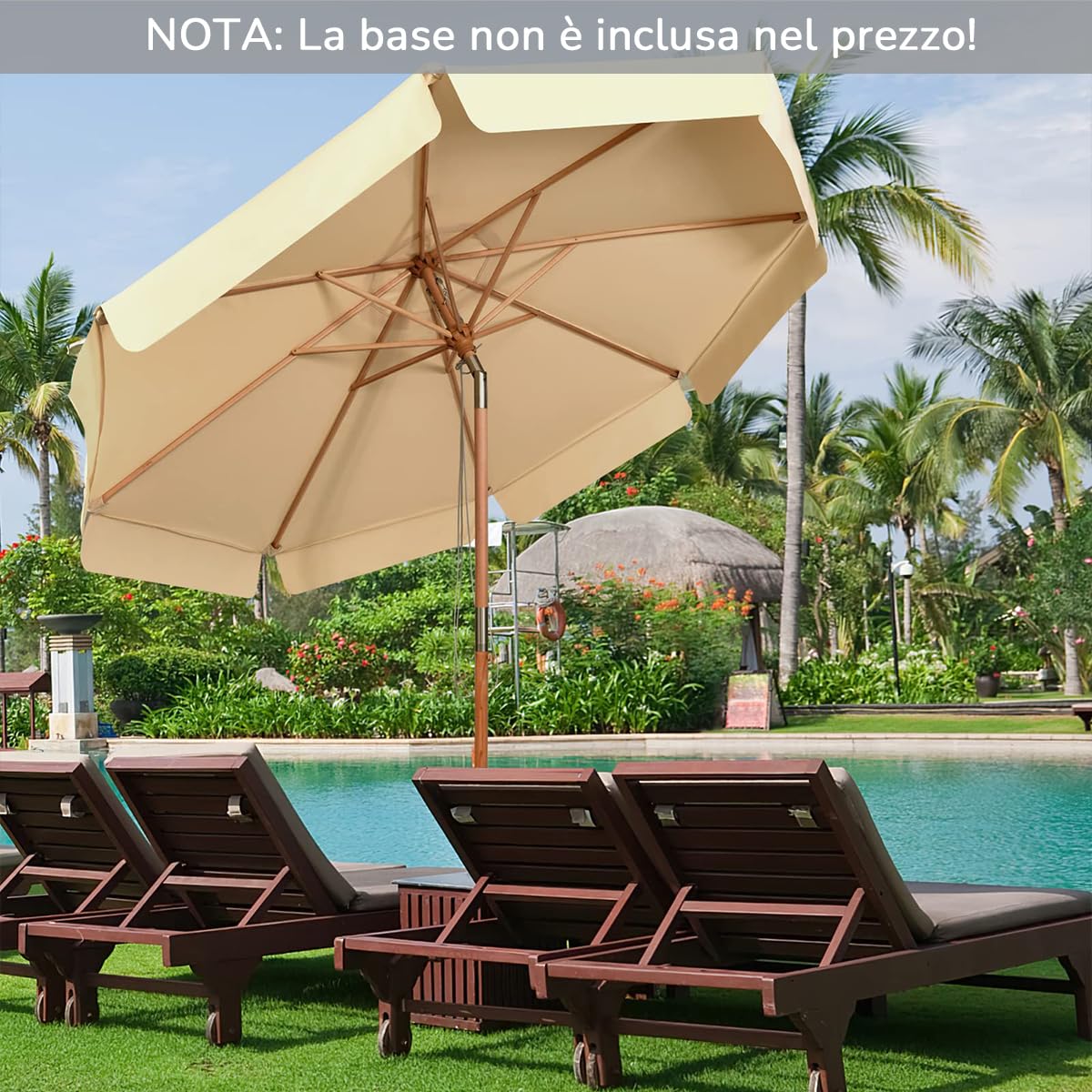 RELAX4LIFE Ombrellone da Giardino 3 x 3 M Rotondo, Ombrellone da Esterno con Tela Impermeabile e Anti-Sole, Struttura in Legno, Altezza e Inclinazione Regolabile (Beige)
