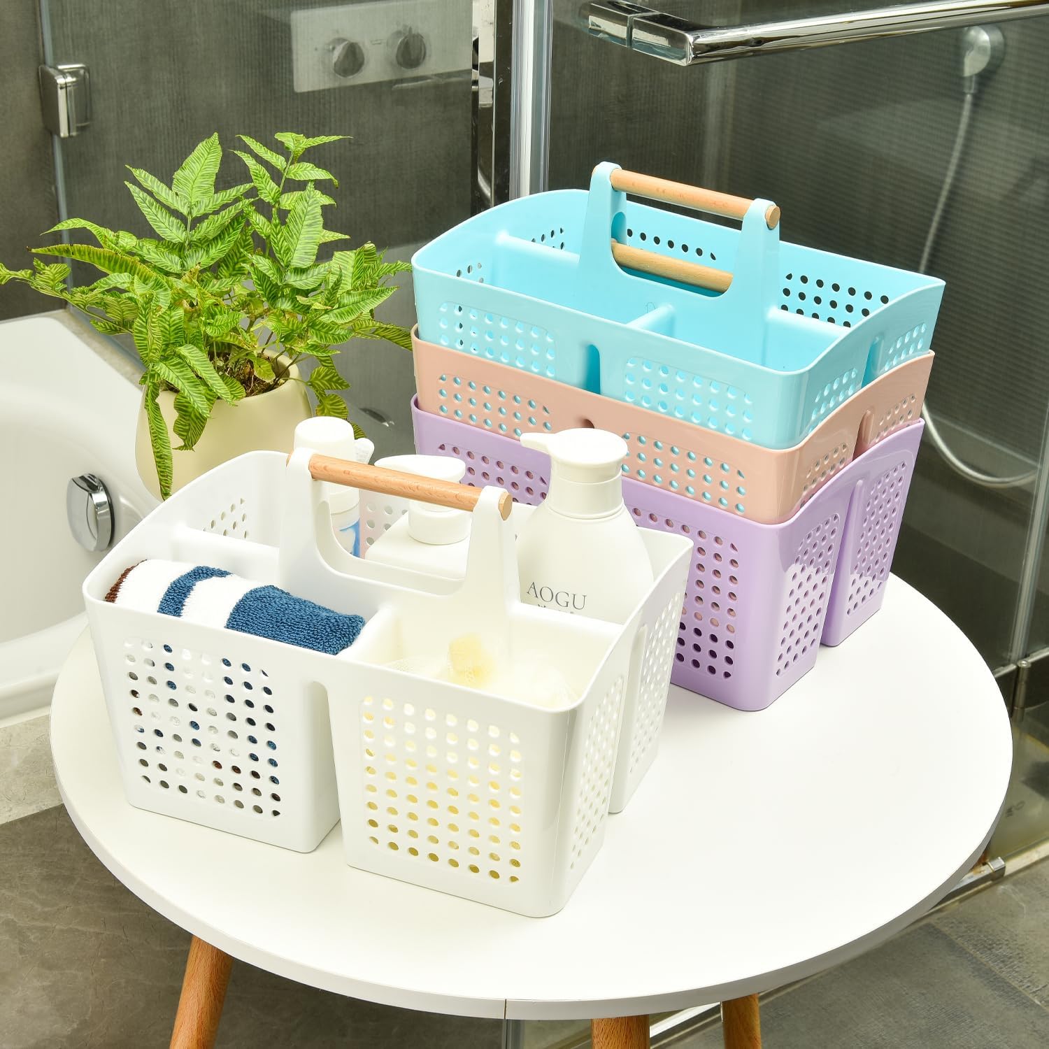 BLACK Portable Shower Caddy Basket with Compartments, Plastic Divided Cleaning Caddy Organizer Storage Tote with Handle for Bathroom, College, Dorm Room Essentials, Black