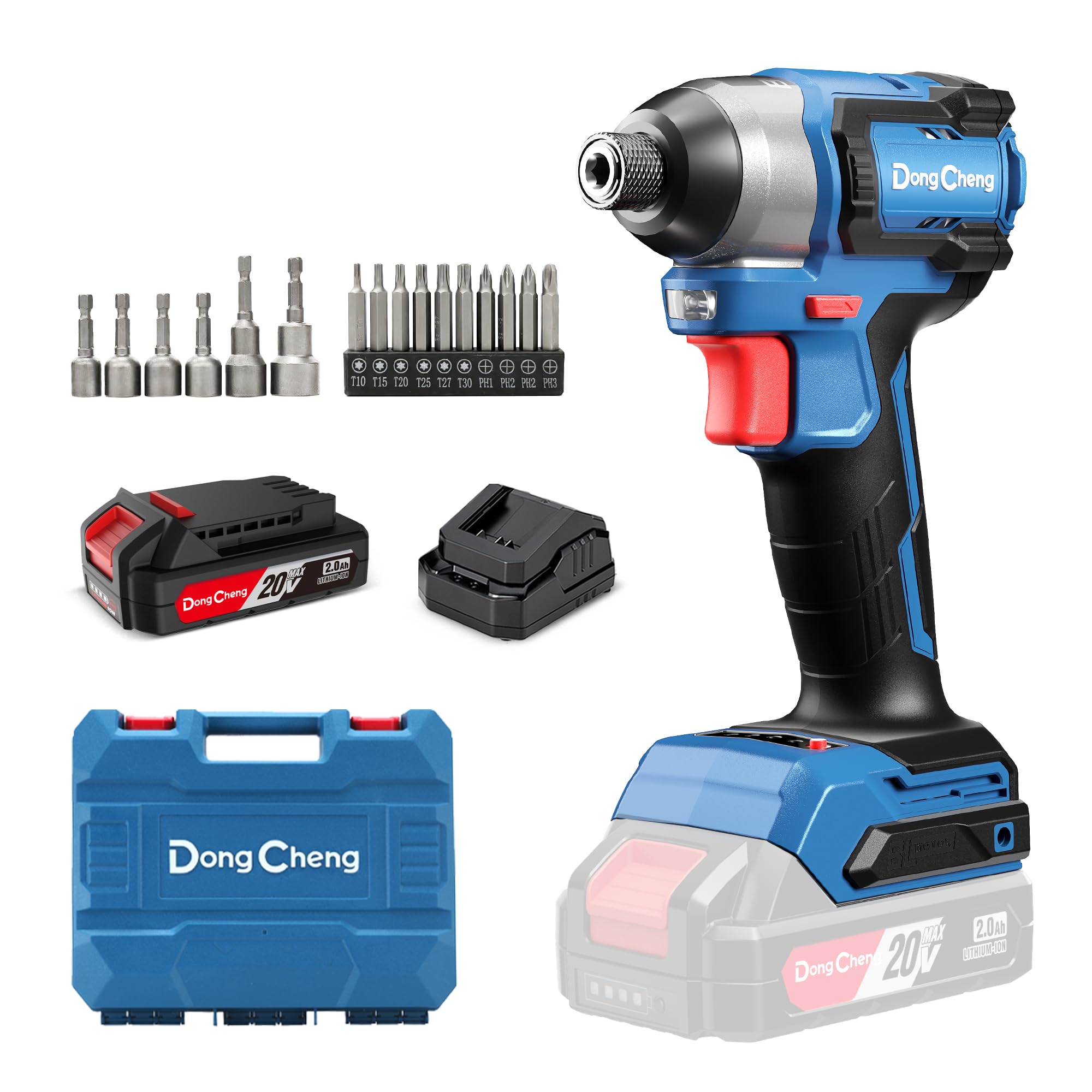 Dong Cheng Light/Dark 20V 165N.m Cordless Brushless Impact Driver With 2.0Ah Battery