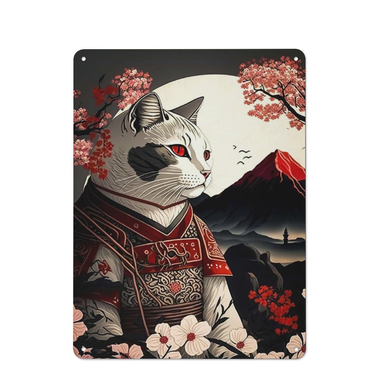 Cat Samurai Decorative Tin Plaque 40x30cm, Decorative Novelty Wall Art for Hallway, Home Bar, Garage Or Study