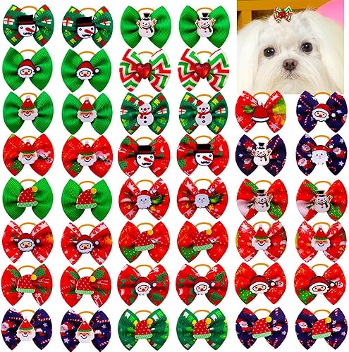Miniatura 5 de 20 unids10 pares de lazos para el pelo de perro Yorkie de Navidad con bandas de goma, accesorios para el cabello, lazo para aseo de mascotas, lindo