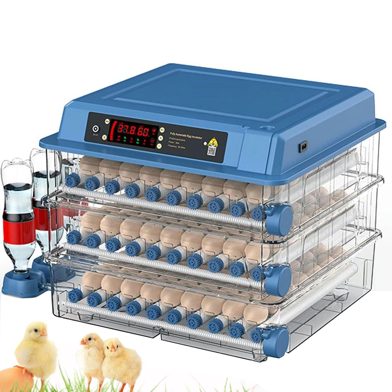 Incubadora de huevos, incubación eléctrica dual for eclosión de aves de corral, criadora de huevos 128/192/256 con pantalla LED, volteador automático de huevos y control de humedad y temperatura ( Siz