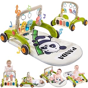 Baby Play Gym Walker Kick and Play Piano Gym Musical Tummy Time Mat for Boys Girls Infant Newborn Gifts (Panda Upgraded)