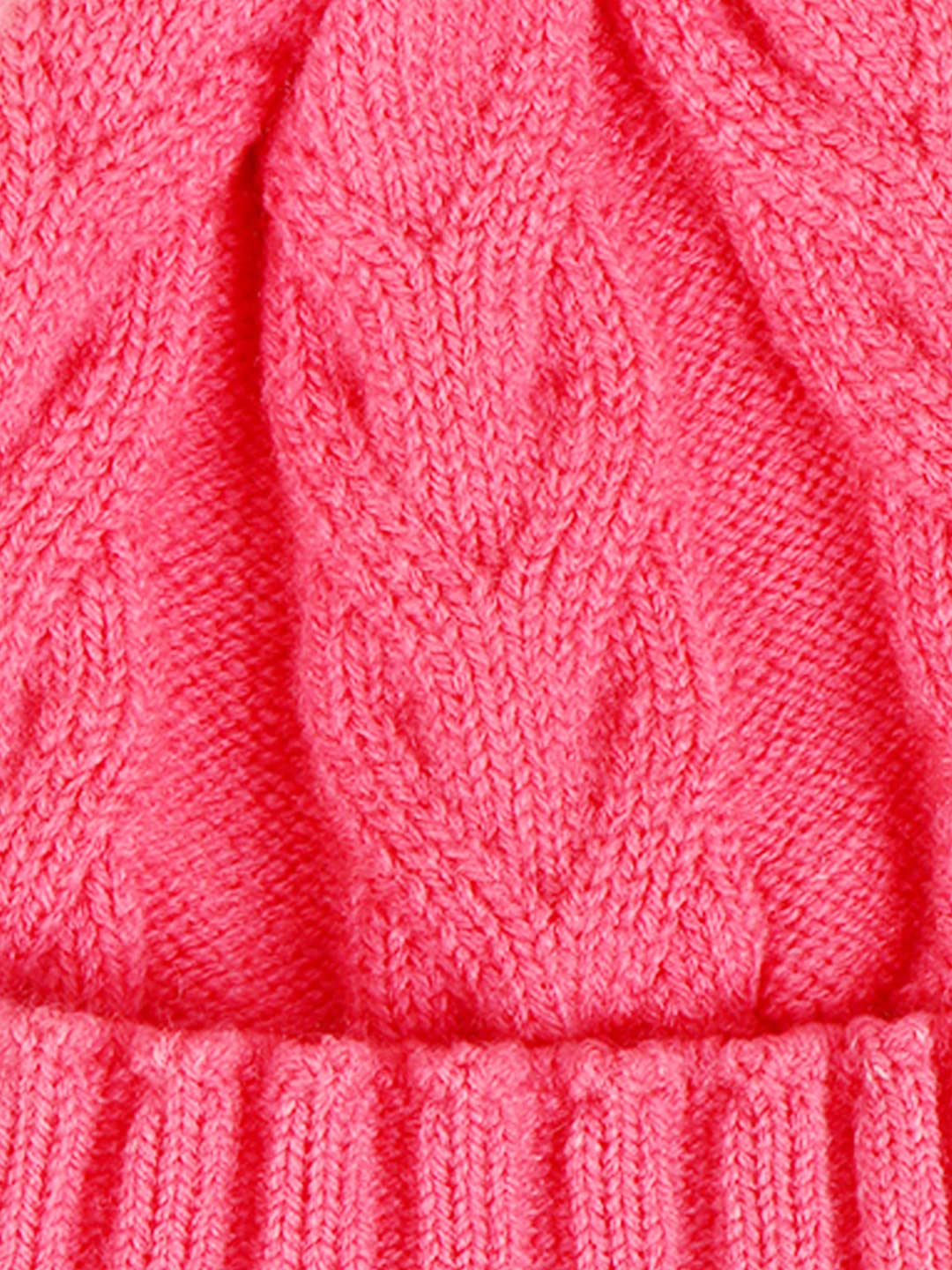 BHARATASYA Winter Hand Knitted Cute Stylish Cable Knit Winter Pom Pom Cap for Kids Unisex (Age 5-10 Years) (Pink) 3