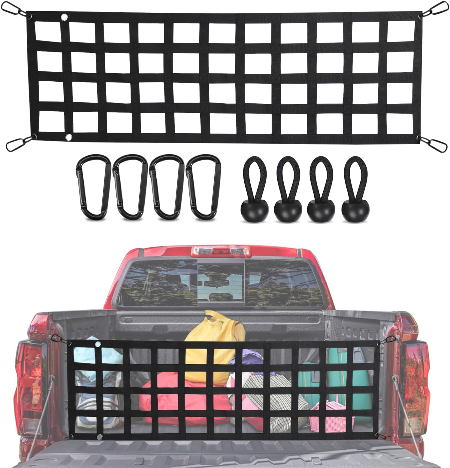 Dawnjaccee Tailgate Net for Pickup Truck Bed - Cargo Trucks Bed Divider for Full Size Truck 60'' x 18'' (Black) - Mesh Tail gate Competible with Chevy, Ford, Tacoma, Toyota, Ram