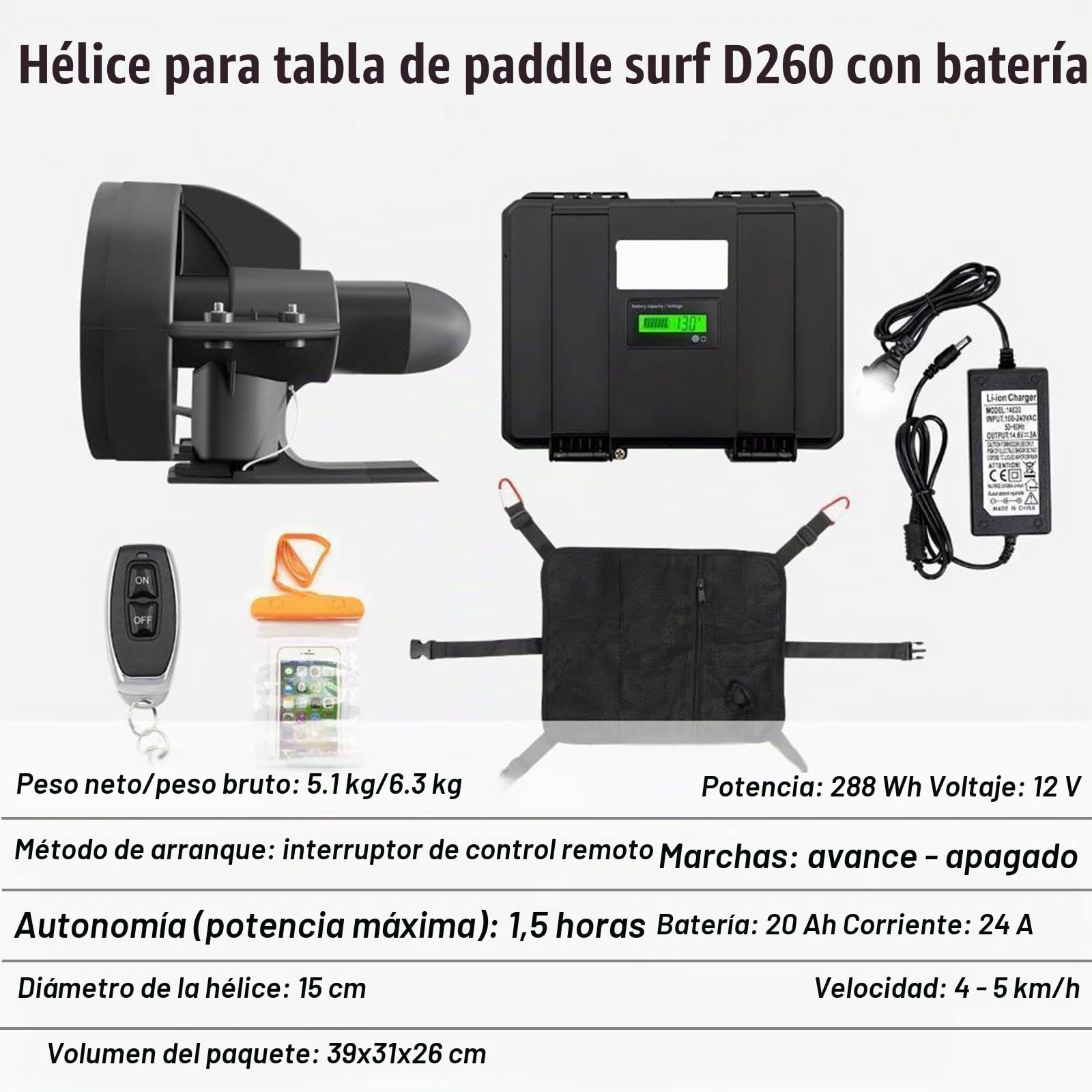 Motor Eléctrico para Kayak, Kit Motor para Kayak, Motor Arrastre 288w con Velocidad 5km/H, 90 Min Uso Continuo, Instalación Sin Herramientas En Los Rieles del Kayak