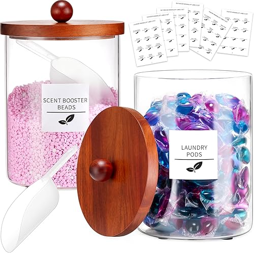 Juego de 2 tarros de vidrio de 101 onzas para organización de lavandería, recipientes de vidrio con etiquetas, almacenamiento de organización, tarro