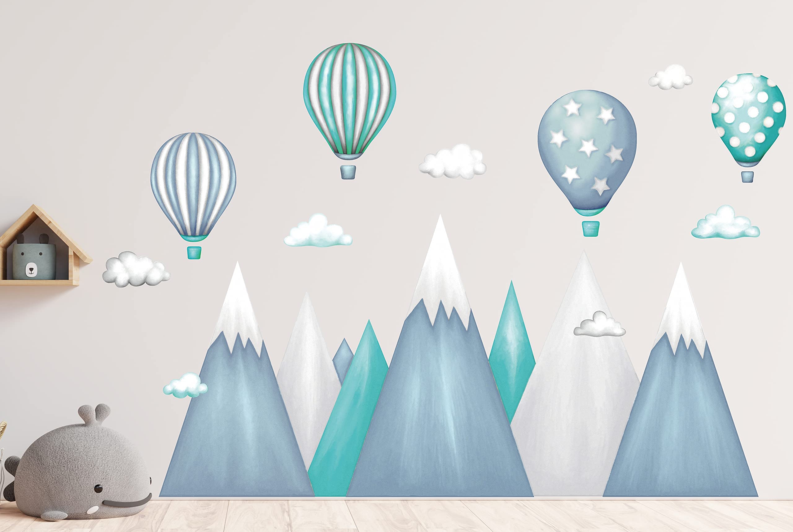 Pegatinas de Pared niños montaña montañas Paisaje Etiqueta de la Pared Globos Globo Nubes Cuarto de los niños decoración salón Infantiles Bebés Guardería escandinavo G22 XXL