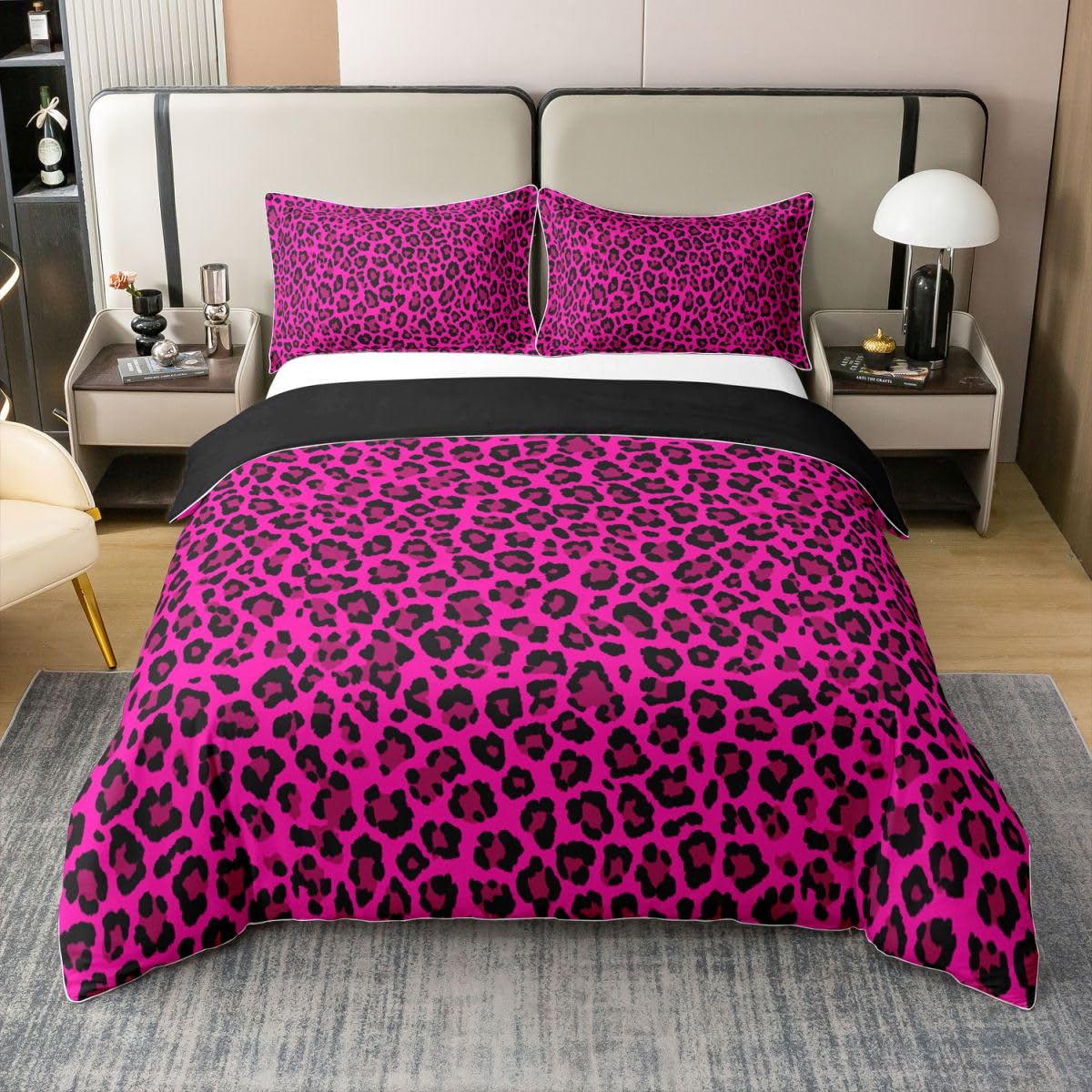 Housse de couette 220x240 léopard en coton respirant et imprimé safari durable