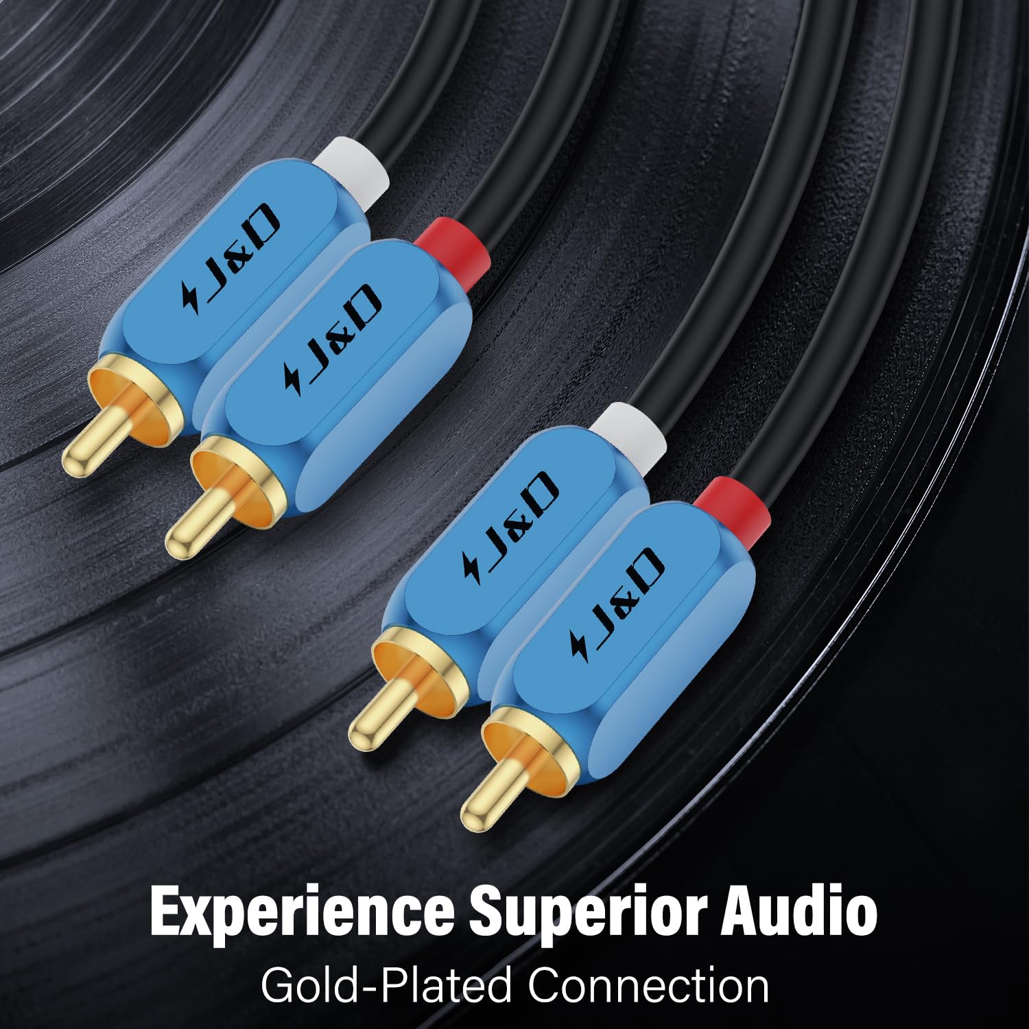 J&D 2 RCA M/M Stereo Audio Cable, 2RCA Auxiliary Audio Cord Aluminum Alloy Shell Gold-Plated Plug for Home Theater, HDTV, Amplifiers, Hi-Fi Systems, Speakers, 10 Feet