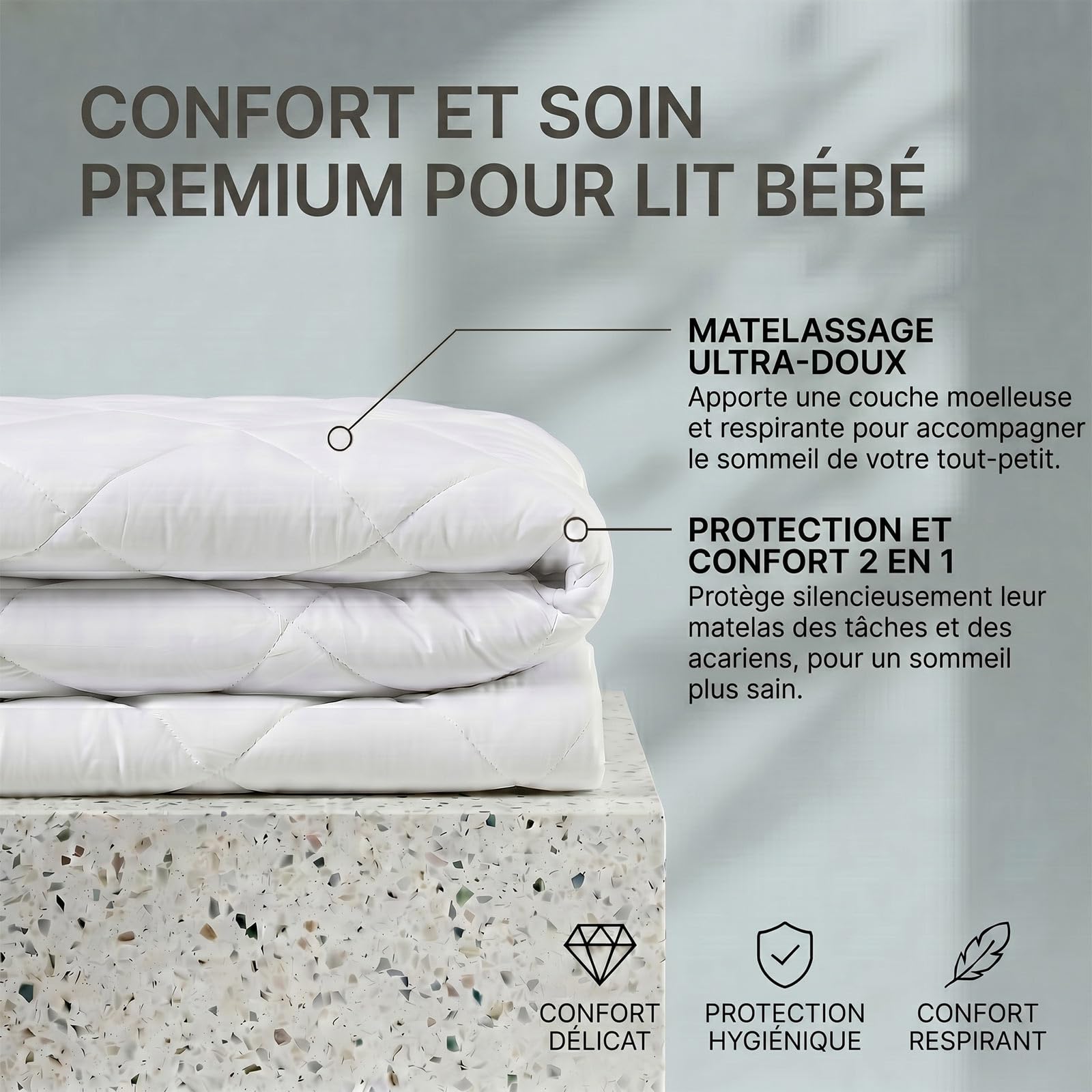 HOMESCAPES Surmatelas Bébé Rafraîchissant 70x140cm – Lot de 2, Respirant et hypoallergénique, Effet Frais au Toucher, Certifié Oeko-Tex