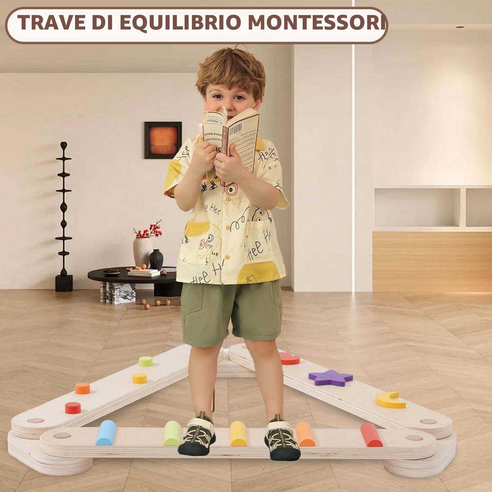 Trave di Equilibrio per Bambini,Trave di equilibrio con pietre di ostacolo colorate,Giocattolo Montessori Allenamento dell'equilibrio per Interni ed Esterni per Bambini 1 Anni+