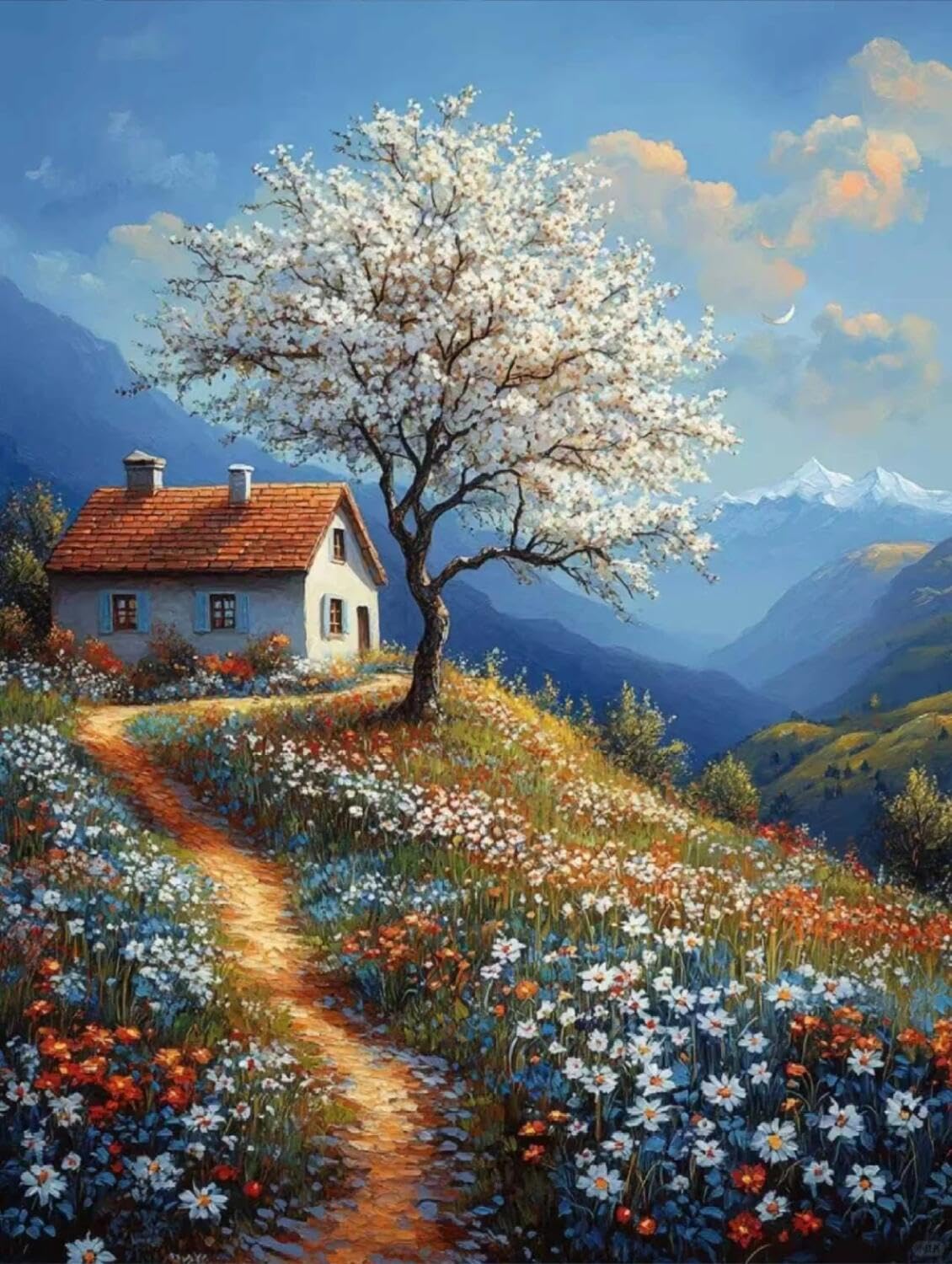 Rqwybcaxn Bead Embroidery Kits Flowering Trees and Houses 40x50cm