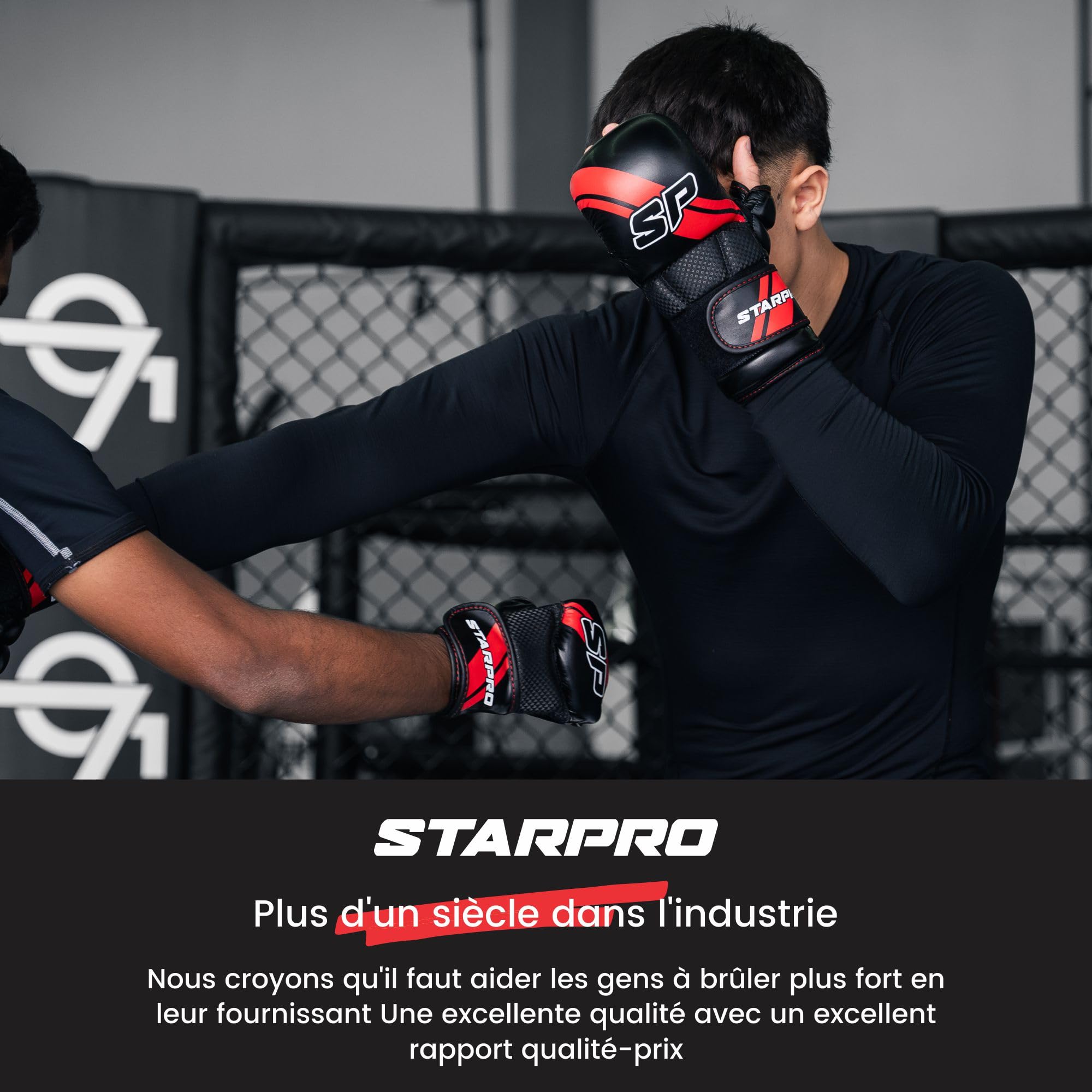 Starpro Star Gants MMA - Cuir PU - Blanc et Noir - pour Sparring en au Combat Muay Thai Arts Martiaux Kickboxing Exercice et Fitness - Hommes et Femmes