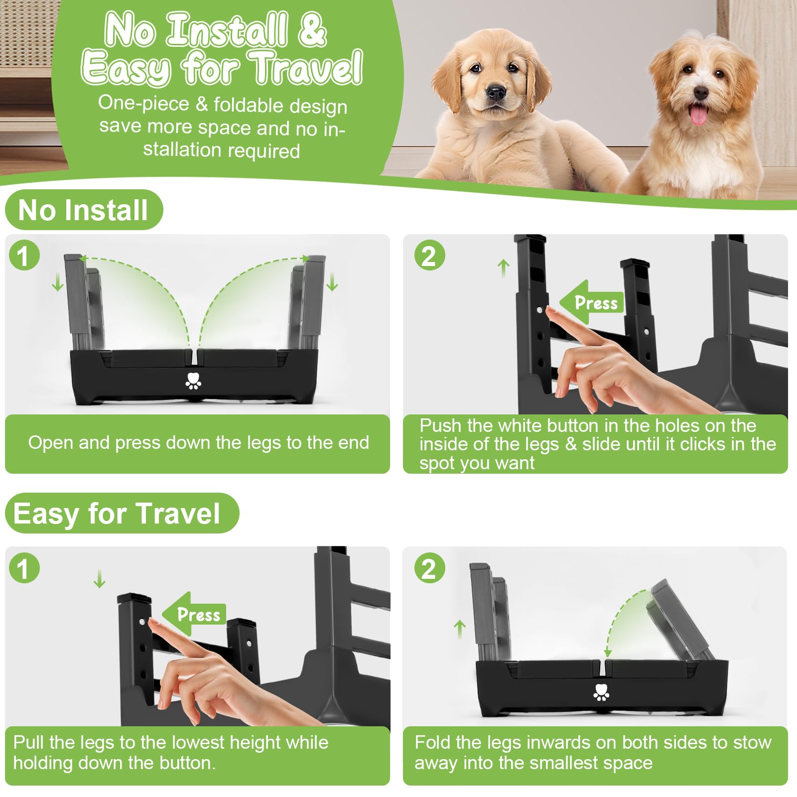 AIRMX Cuencos elevados para perros de altura ajustable con 2 cuencos de acero inoxidable para comida para perros, comedero plegable antideslizante para perros medianos y grandes, se ajusta a 12.4