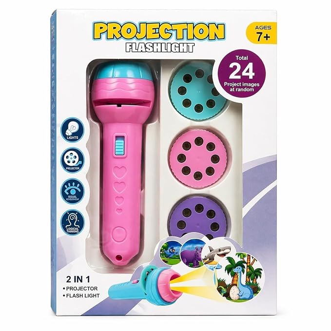 Storio 3 Slide Projector Flashlight Torch with 24 Patterns, Including ABCD Alphabets, Animals, Fruits Slides - Enhances Learning and Play, Perfect Night Light Gift for 7-Year-Old Boys and Girls
