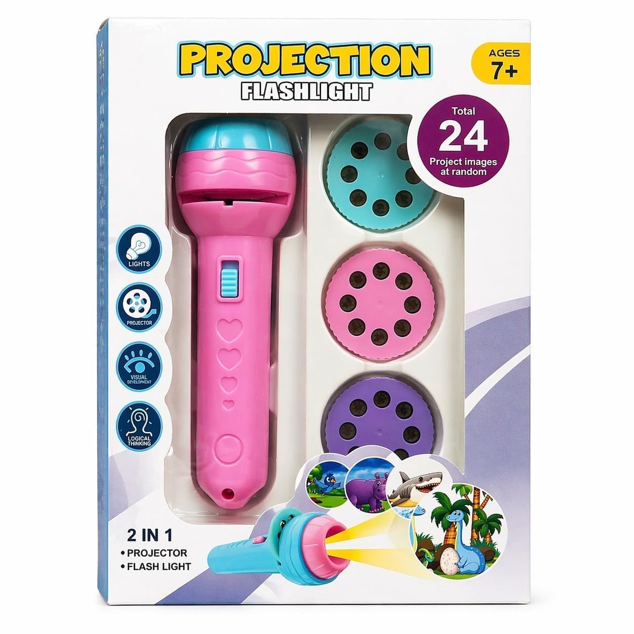 Storio 3 Slide Projector Flashlight Torch with 24 Patterns, Including ABCD Alphabets, Animals, Fruits Slides - Enhances Learning and Play, Perfect Night Light Gift for 7-Year-Old Boys and Girls-picture-26