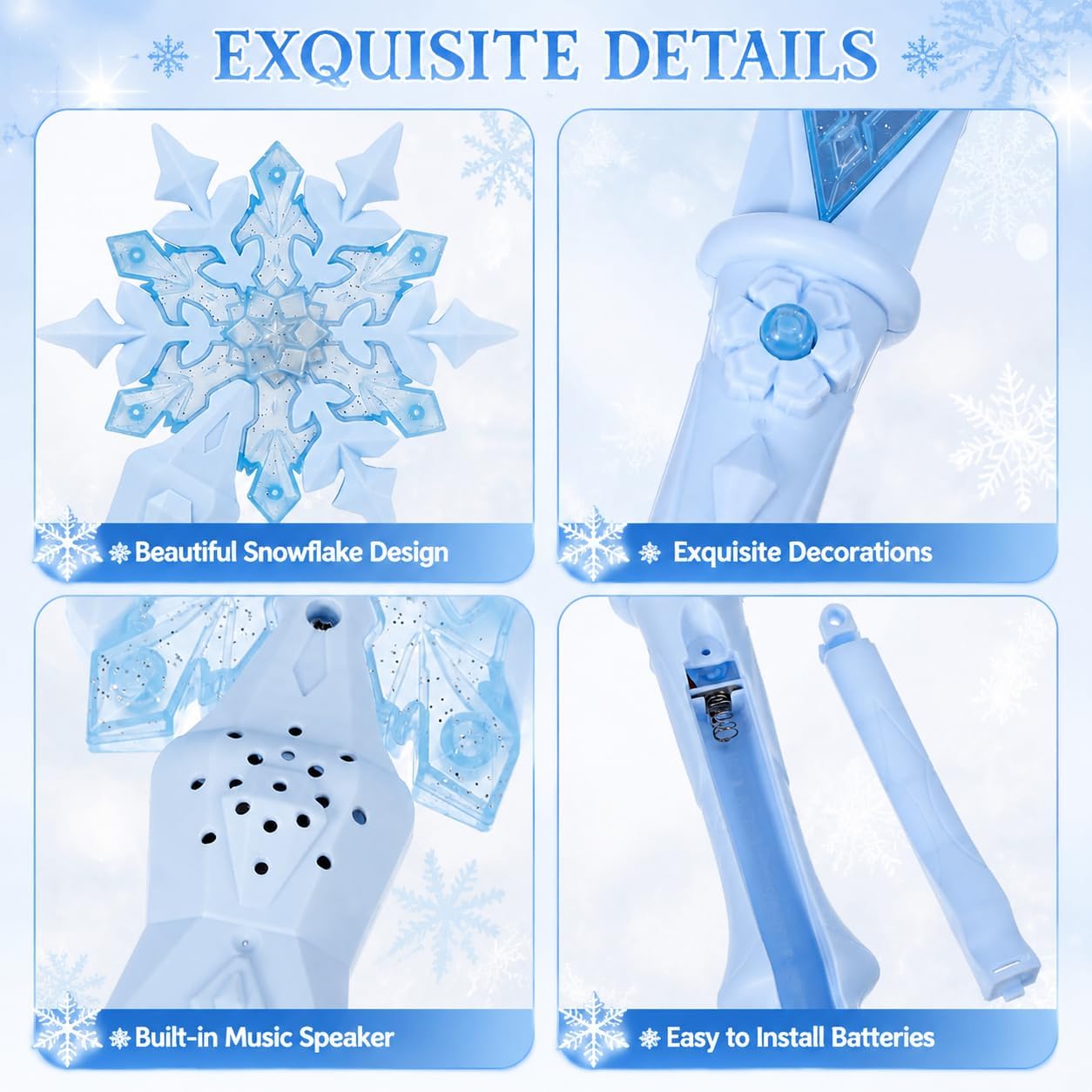 Light Up Snowflake Wand for Girls, Wand with Sound Blue